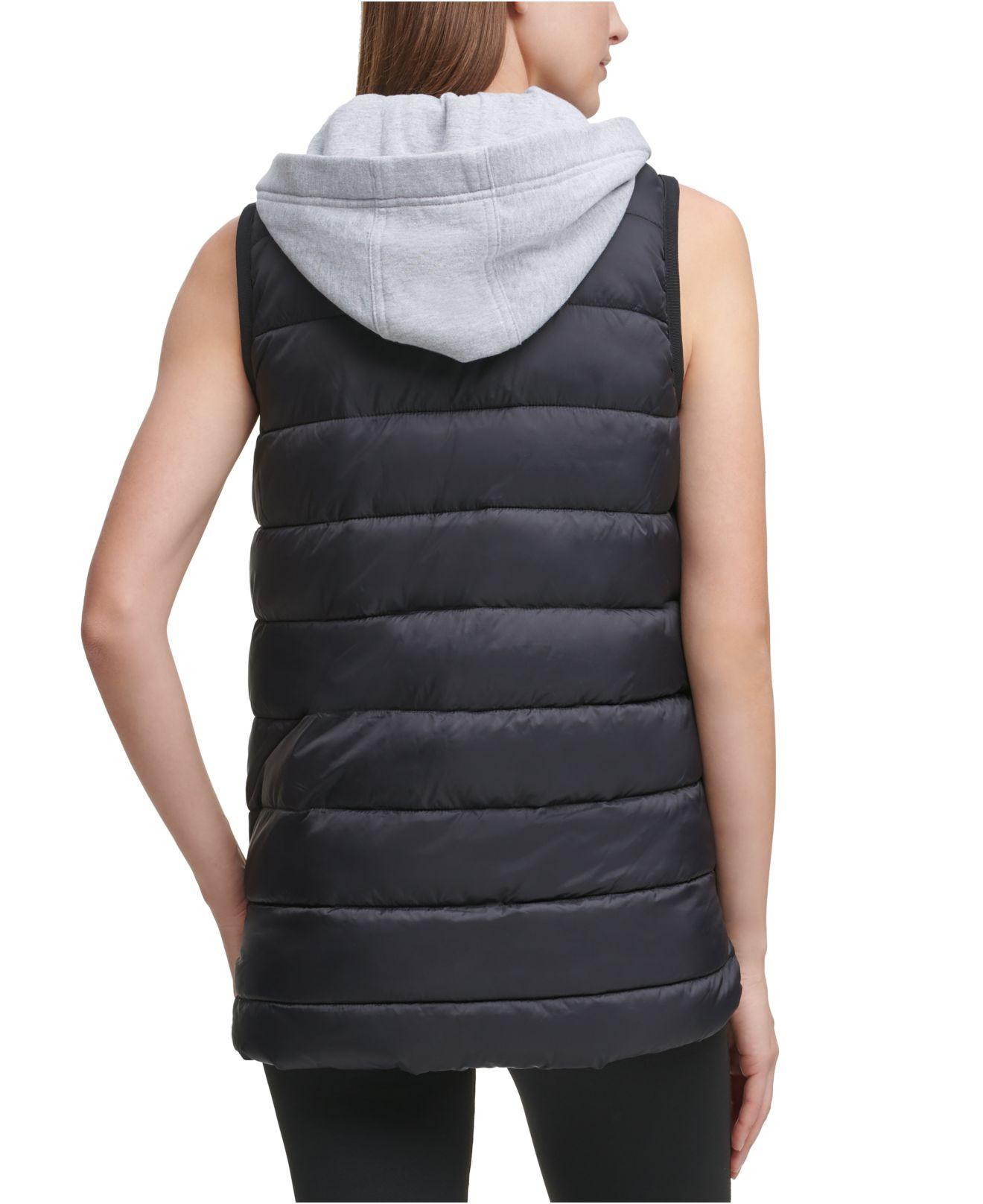 Calvin Klein Performance Cargo Pocket Hooded Puffer Vest in Black | Lyst