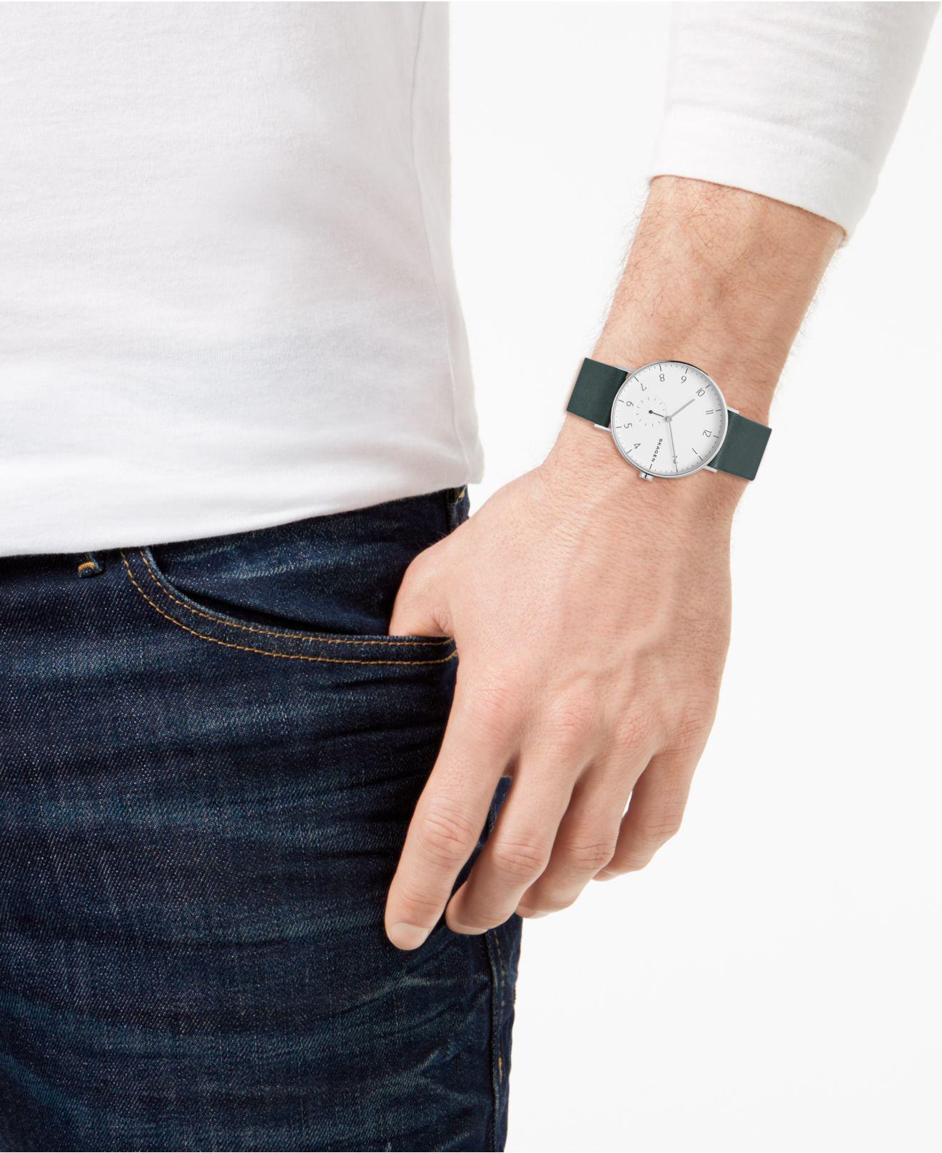 skagen aaren green leather watch