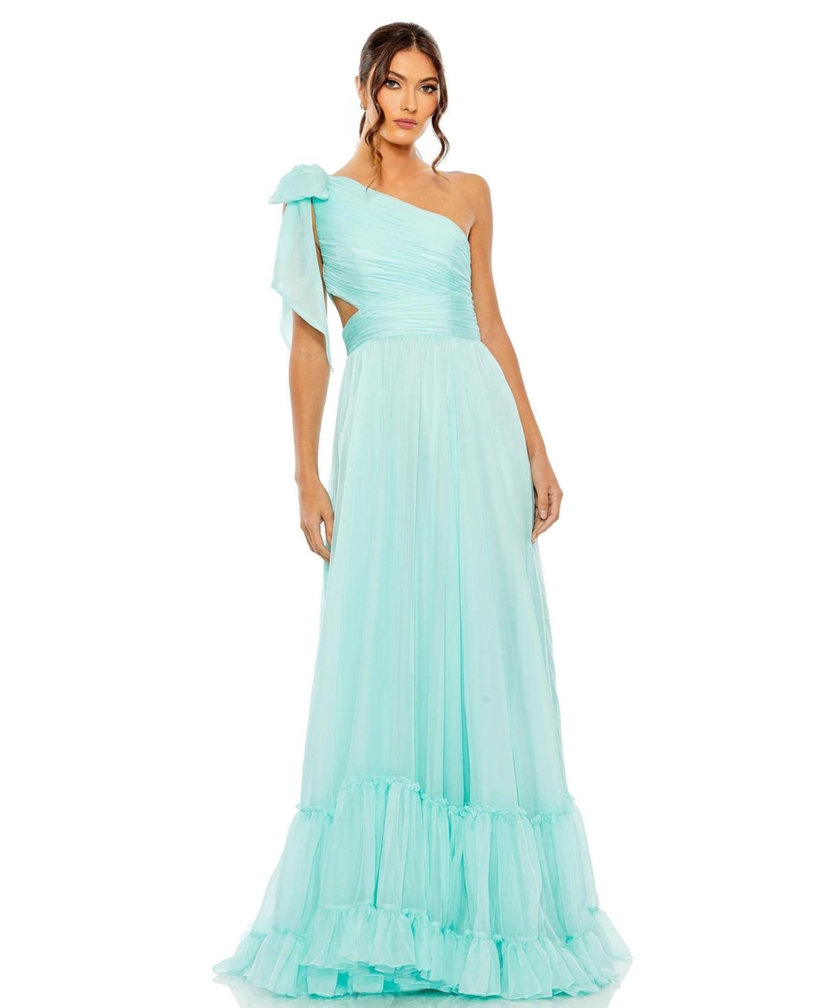 Mac Duggal Tiered One Shoulder Ruched Gown in Blue | Lyst