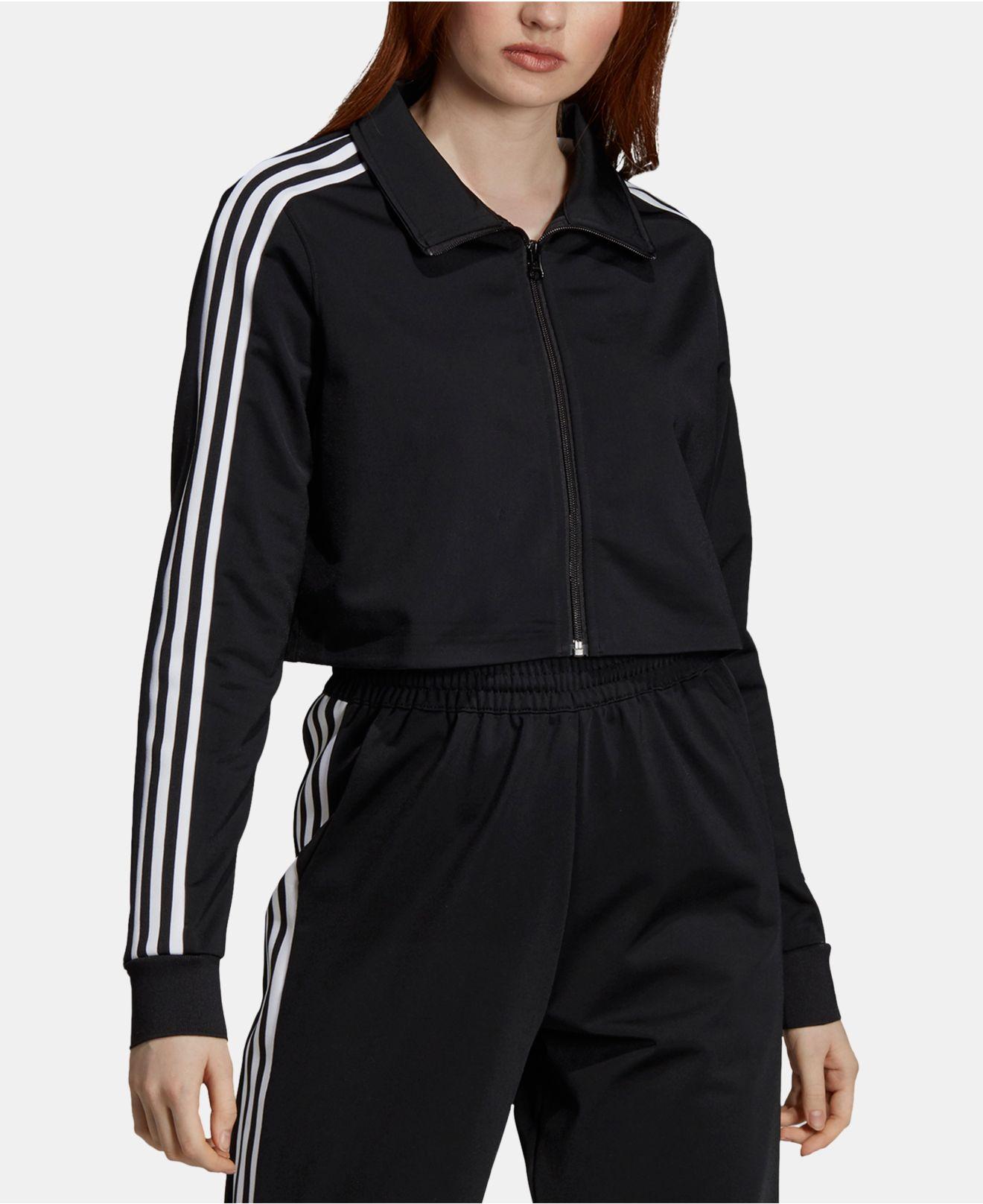adidas Synthetic Triple Stripe Cropped Track Jacket in Black - Lyst