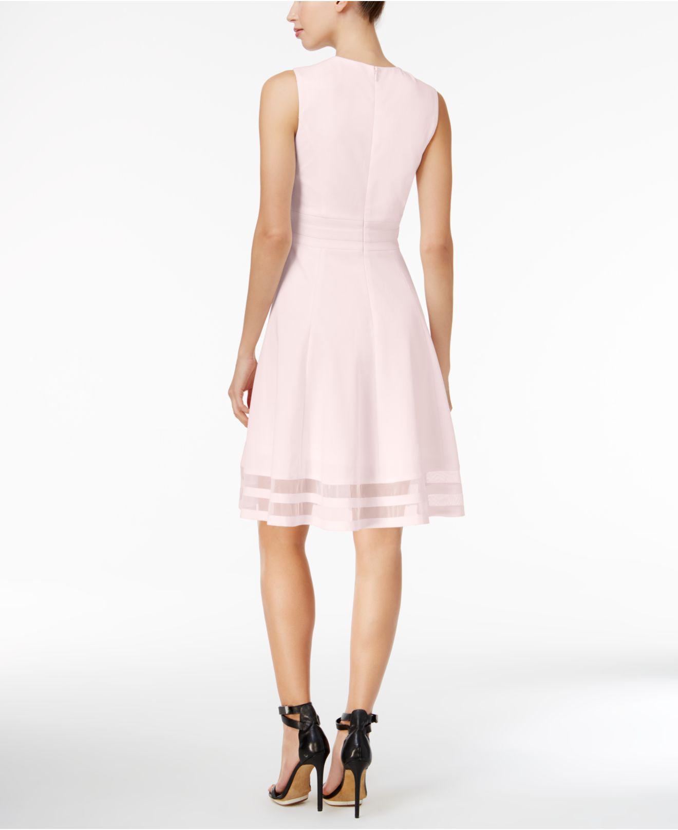 Calvin Klein Synthetic Illusion-trim Fit & Flare Dress in Blossom (Pink) |  Lyst
