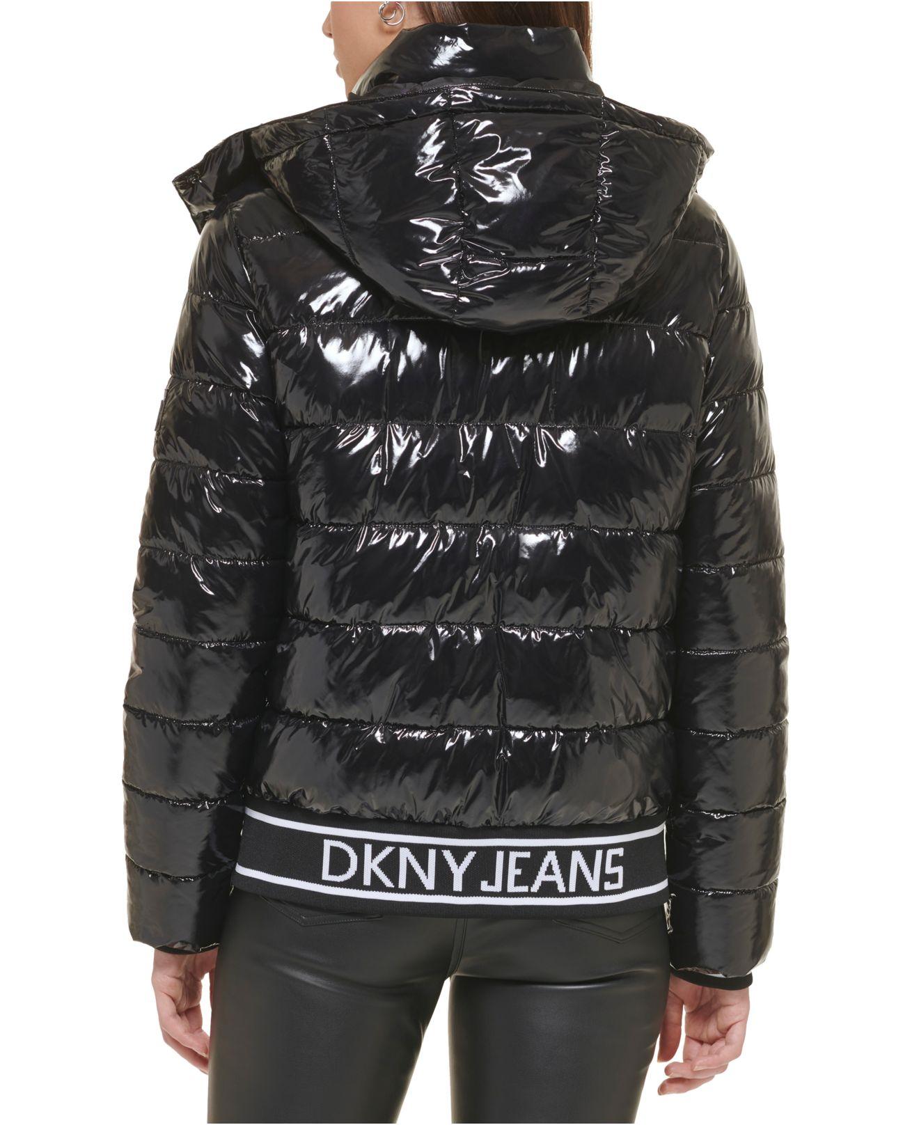DKNY Superwet Logo-band Puffer Jacket in Black | Lyst