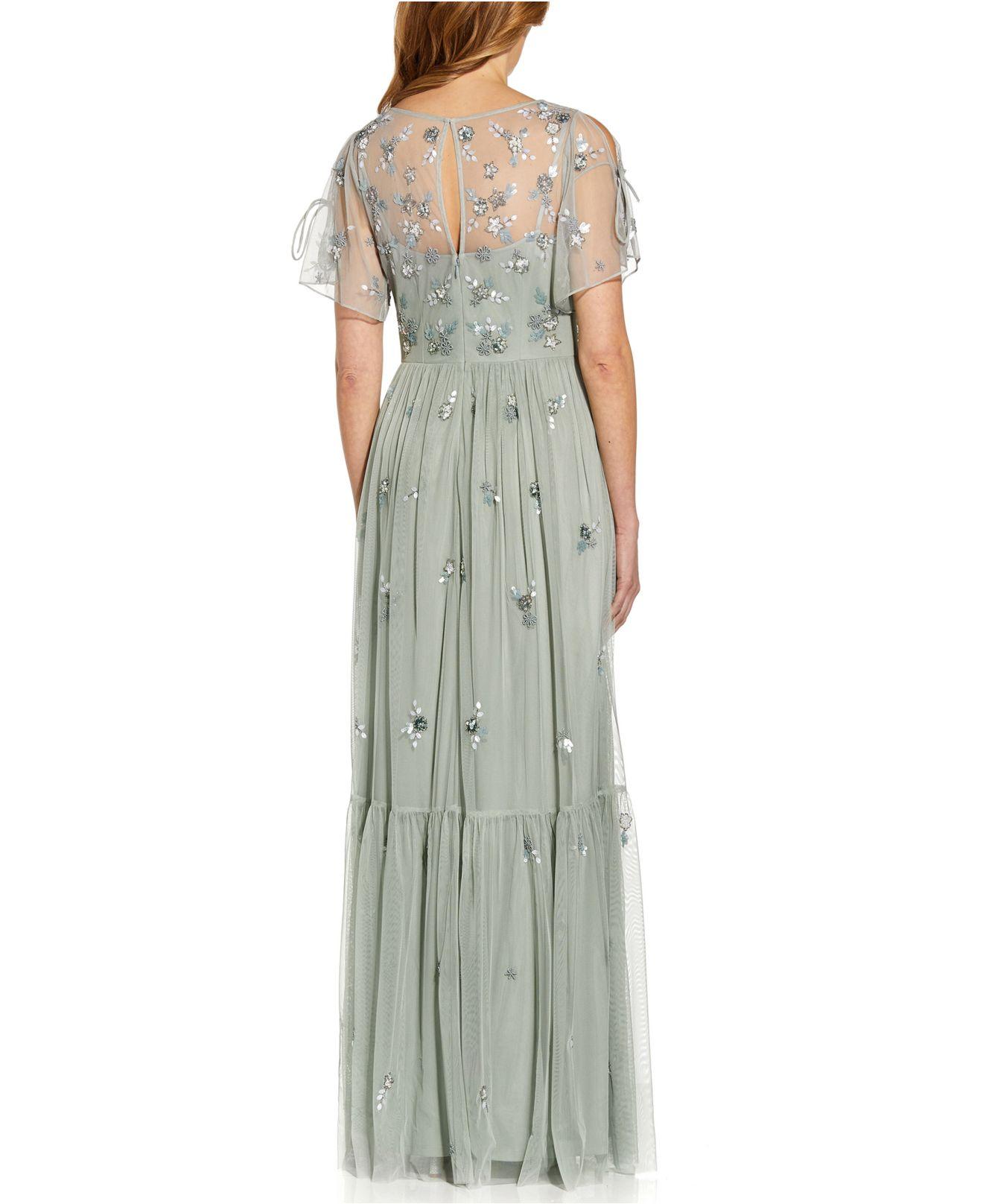 Adrianna Papell Synthetic Boho Beaded Mesh Gown | Lyst