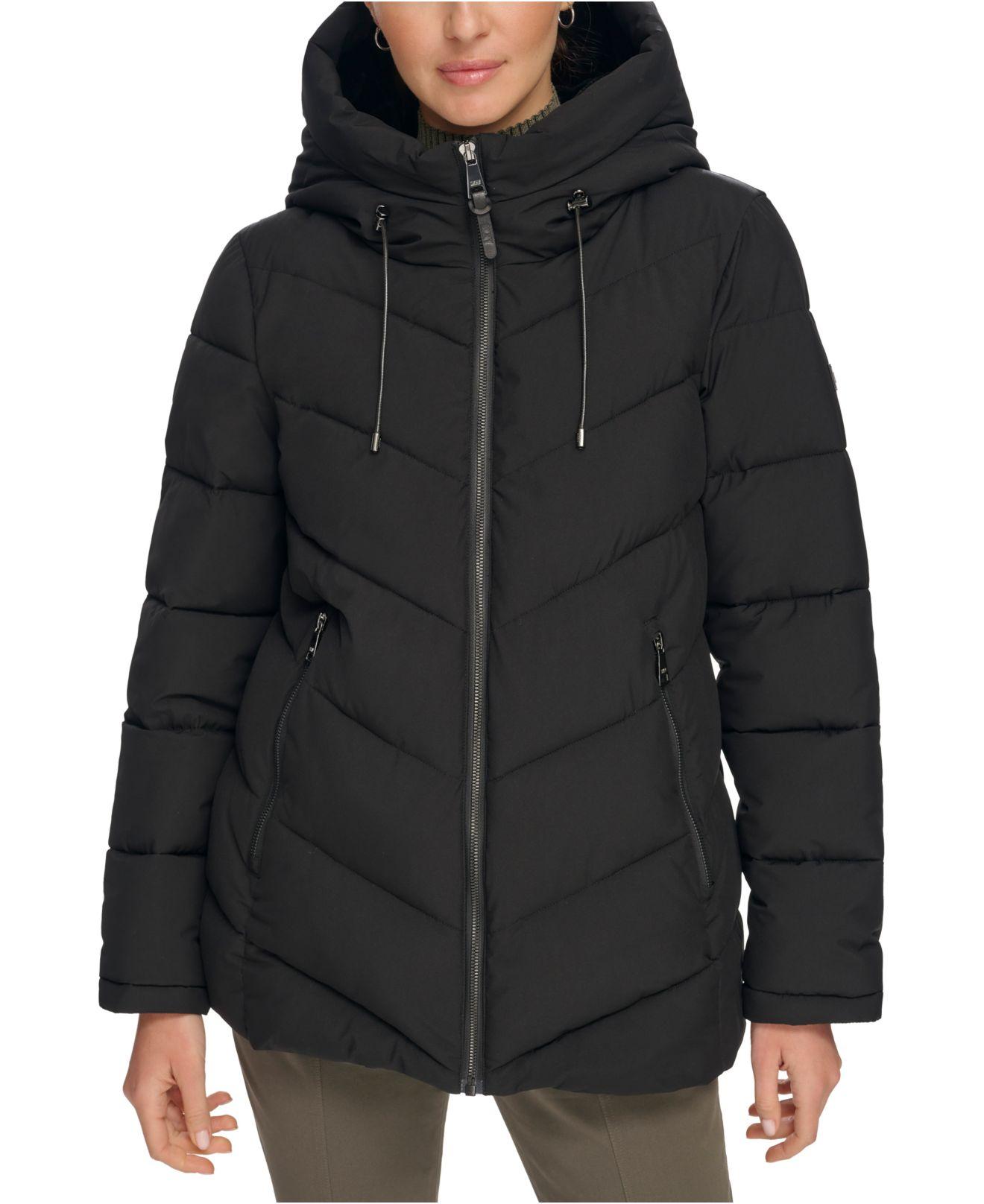 DKNY Hooded Puffer Coat in Black Lyst