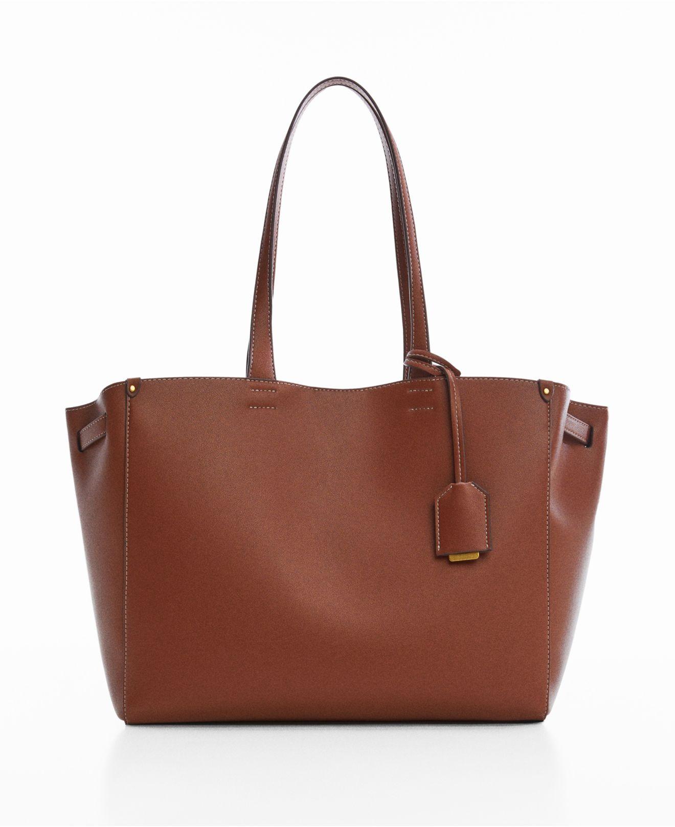 Mango Double Handle Shopper Handbag in Brown | Lyst