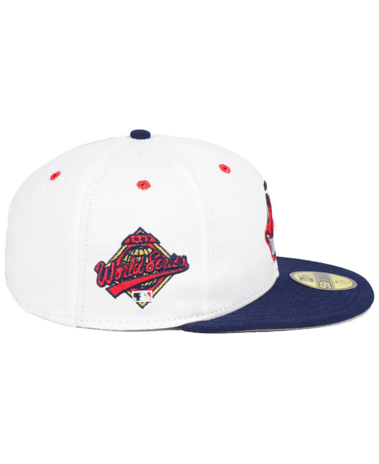 KTZ Cleveland Indians Retro World Series Patch 59fifty Fitted Cap in White  for Men