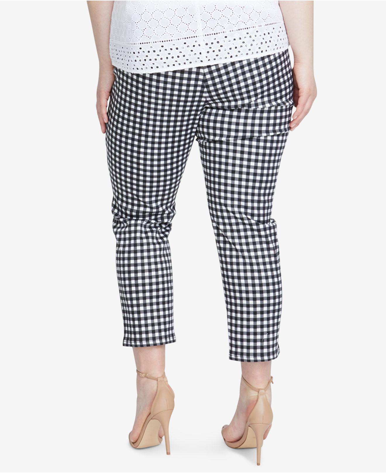 Cotton Plus Size Gingham Pant in Black 