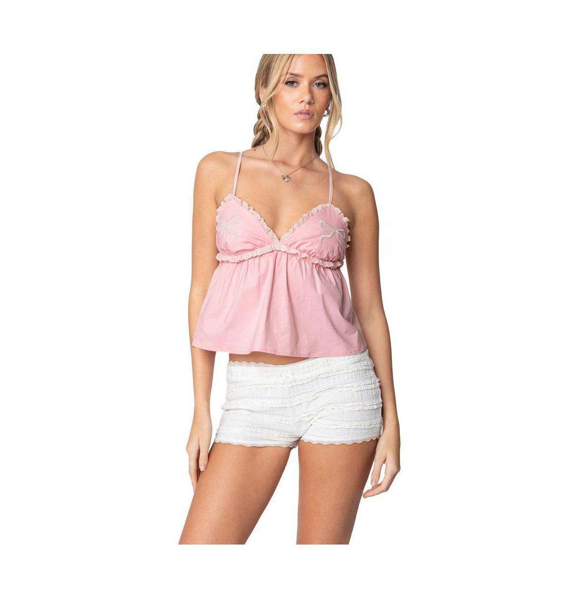 Edikted Bow & Frill Babydoll Top in Pink | Lyst
