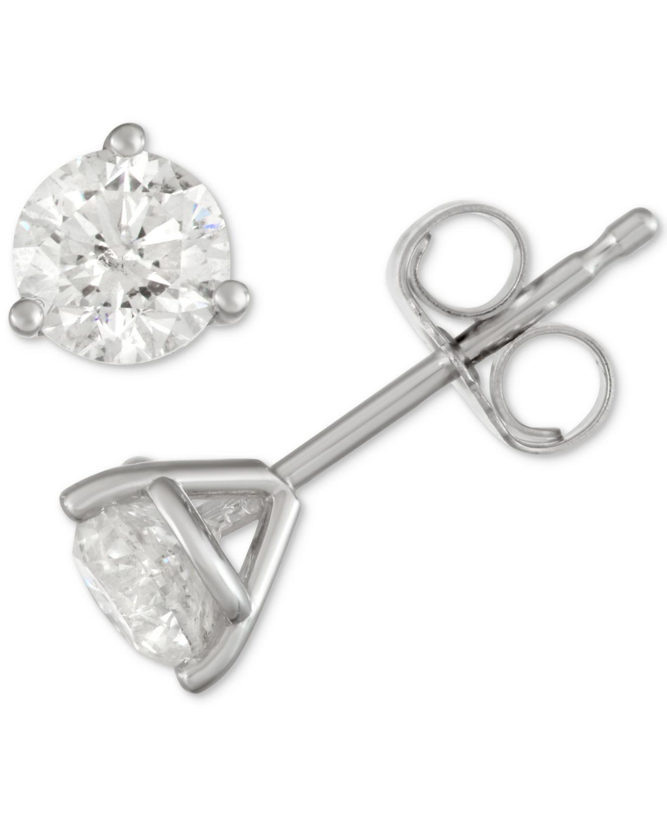 Macy's Diamond Threeprong Stud Earrings (3/4 Ct. T.w.) In 14k White