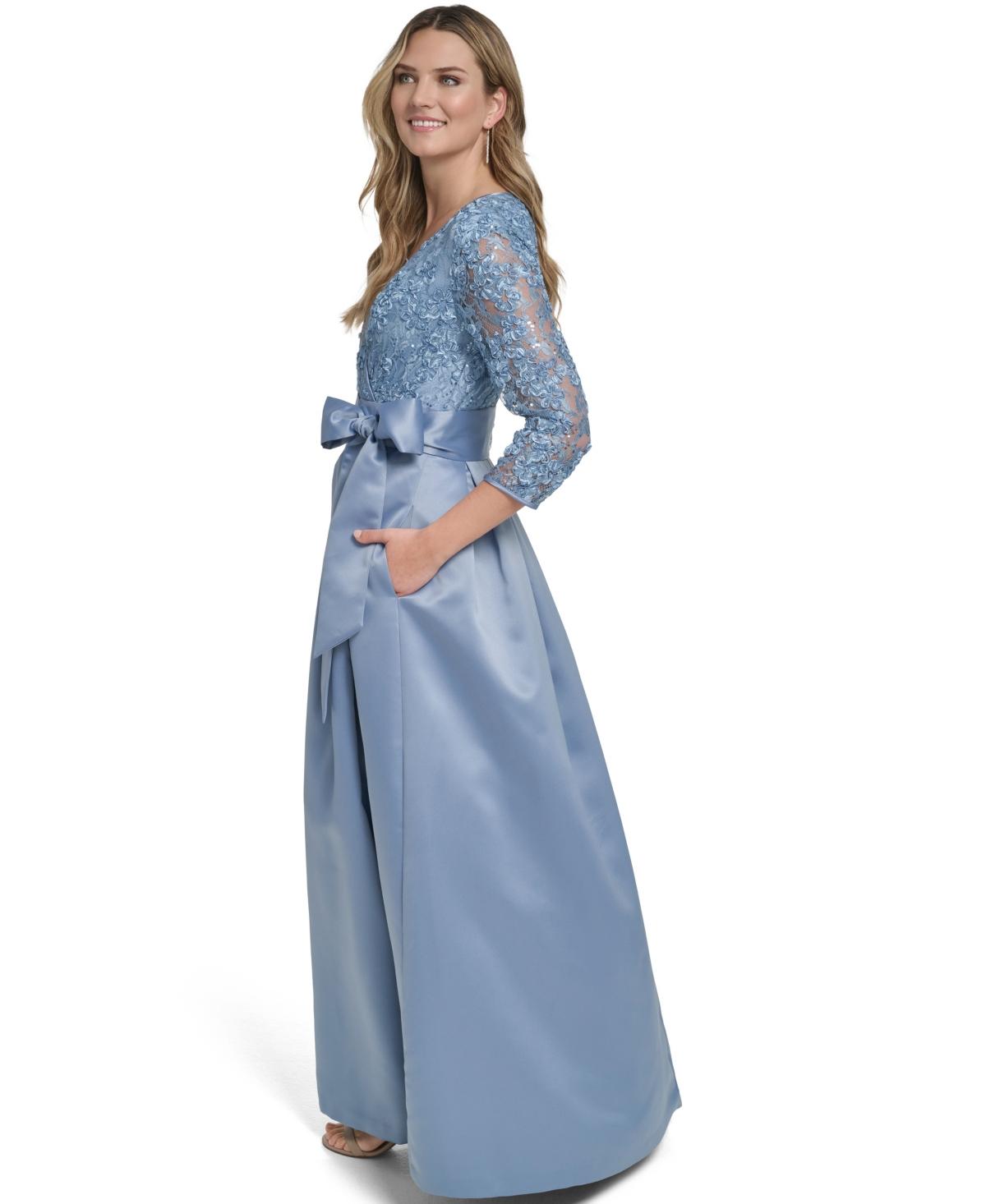 navy blue dress for baby girl Portrait Collar and Cuff Sleeve Ruched Waist Dress main image 0