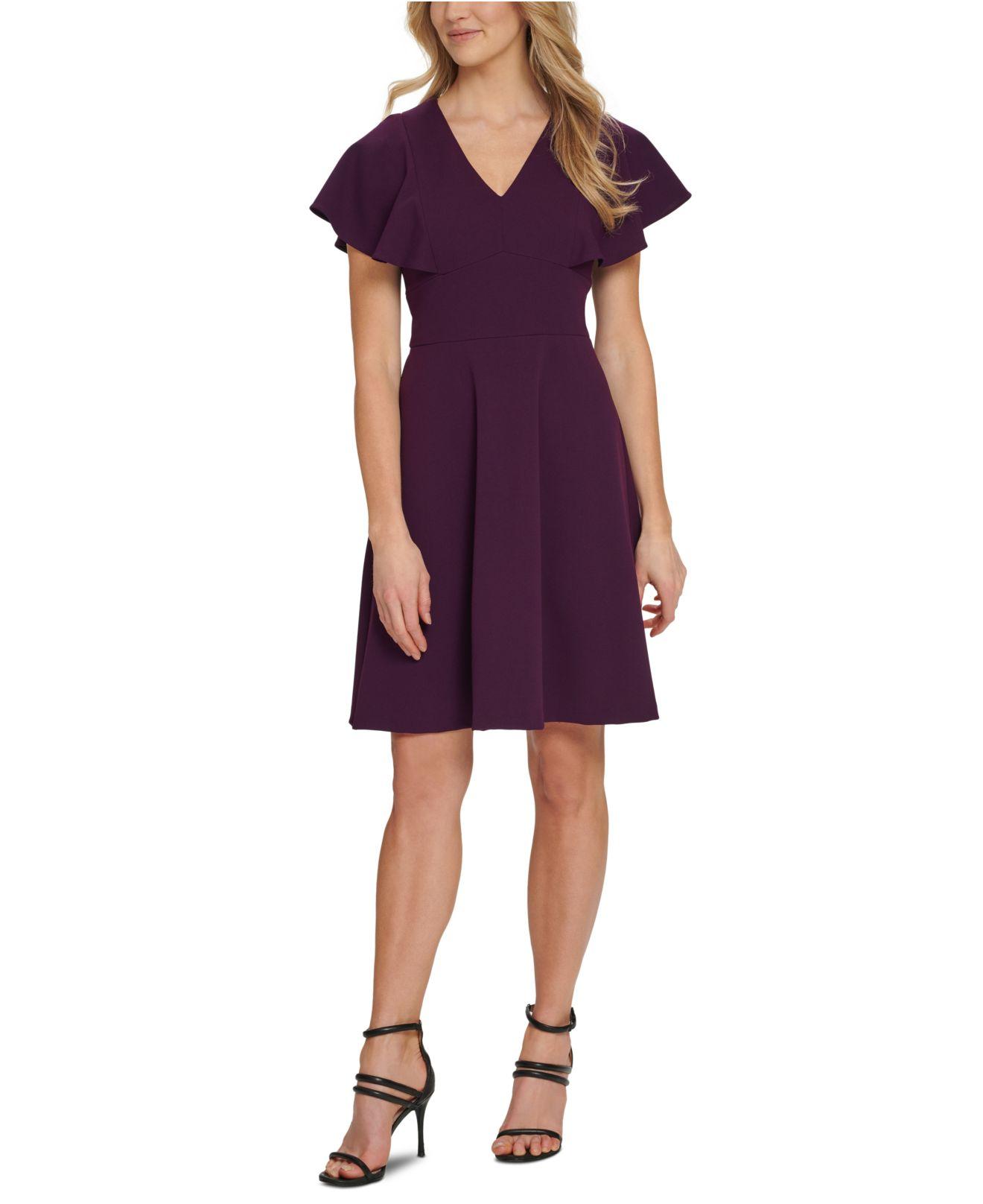DKNY Synthetic Vneck Rufflesleeve Dress in Purple Lyst