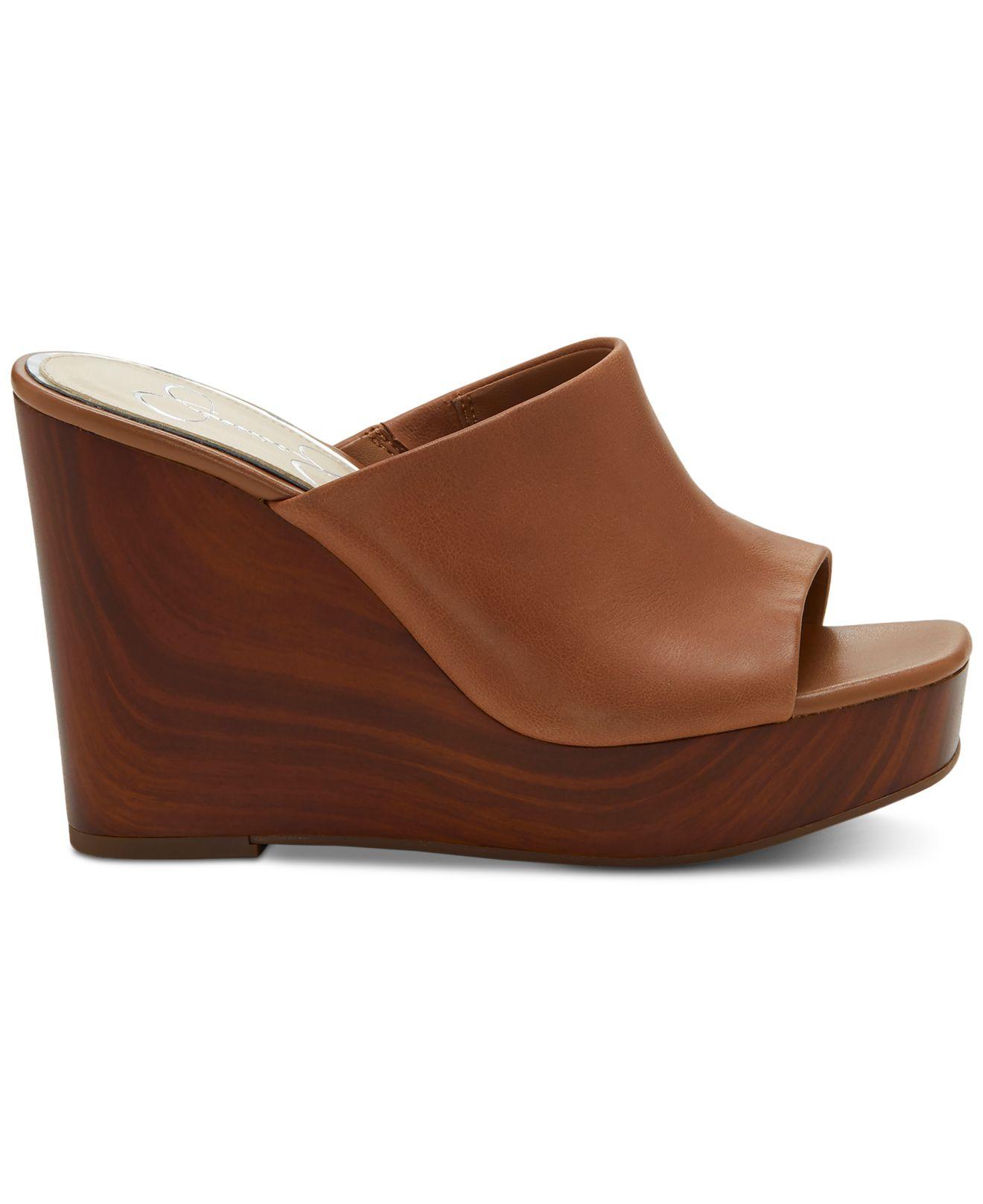 Jessica Simpson Denim Shantelle Slide Wedge Sandals in Brown - Save 61% - Lyst