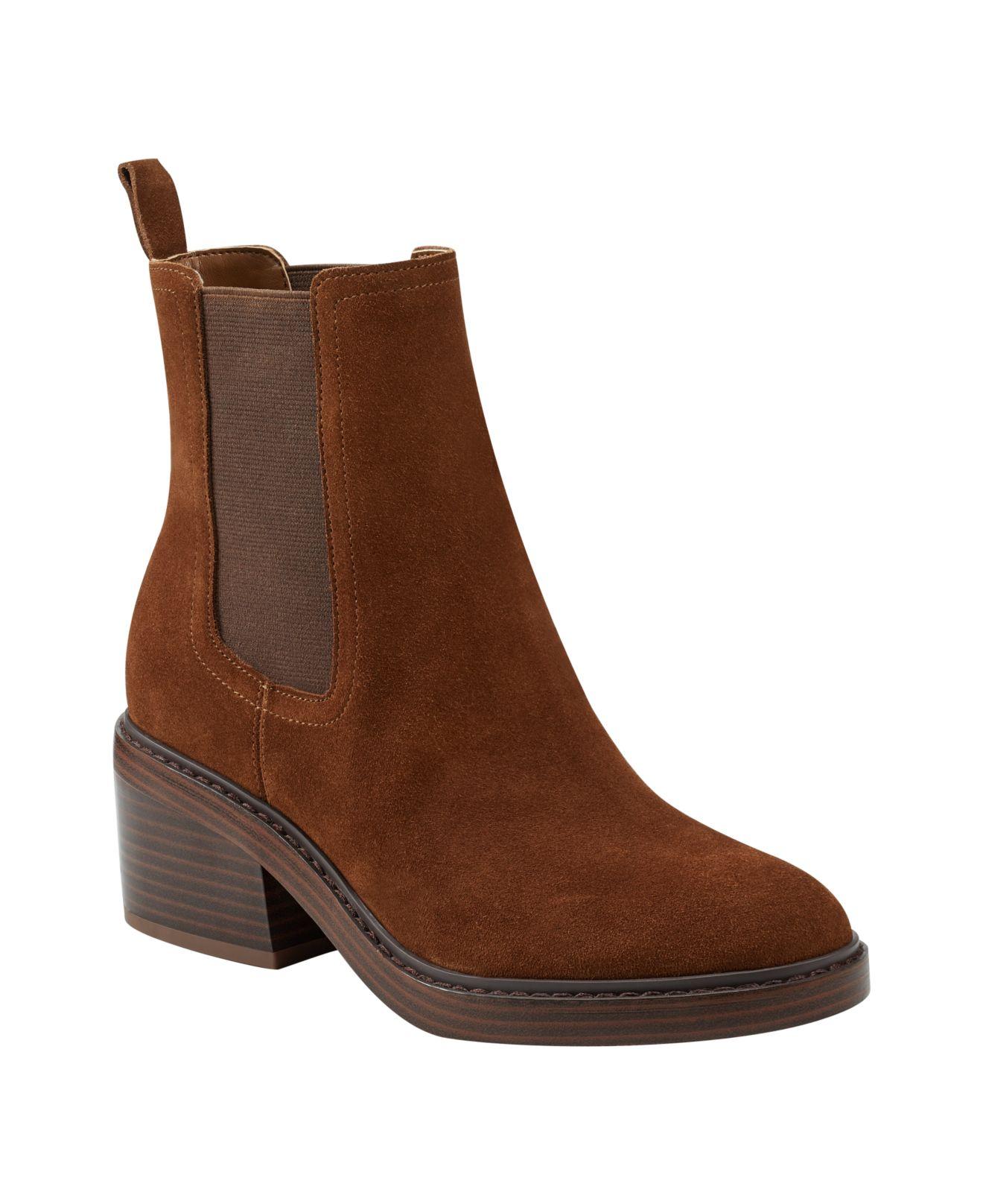 Marc Fisher Modesty Block Heel Cold Weather Dress Booties in Brown
