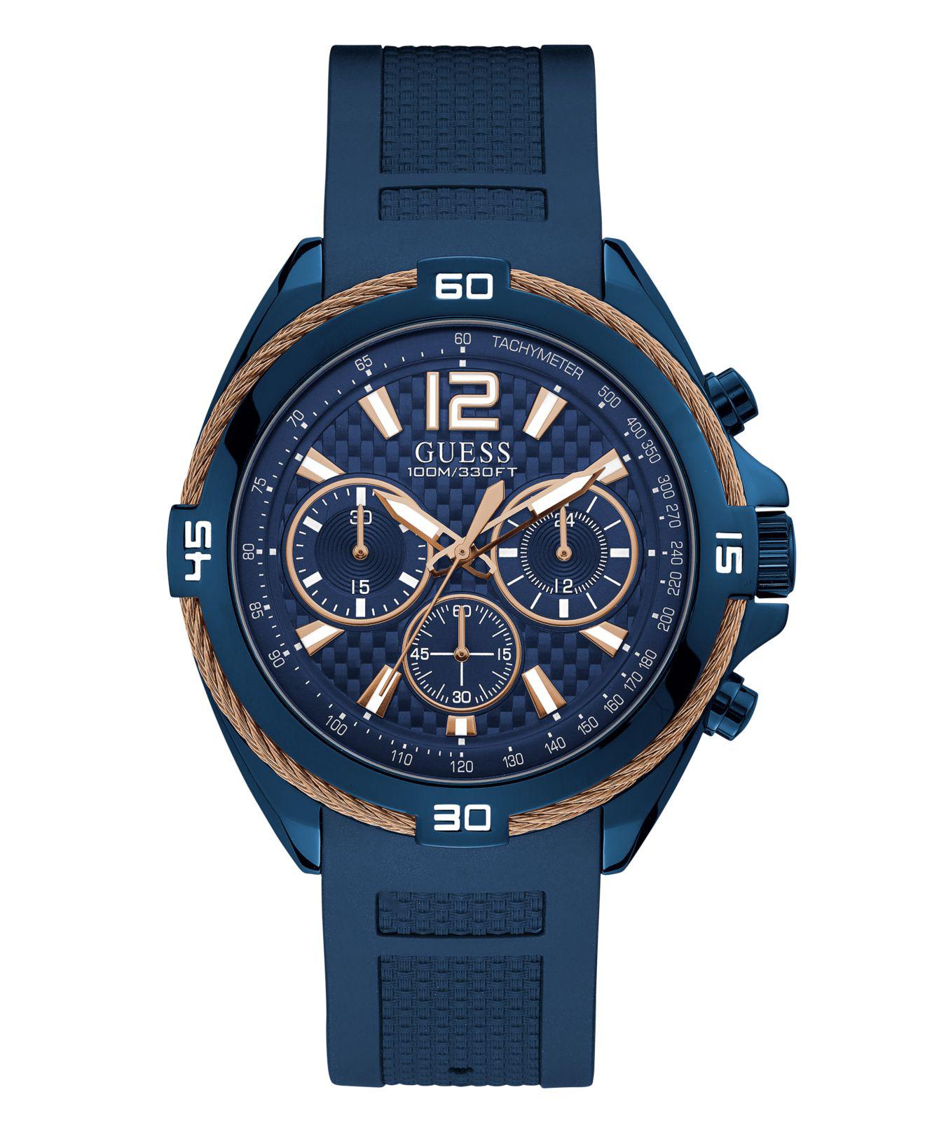 Guess Rose Gold-tone And Blue Chronograph Watch for Men - Lyst