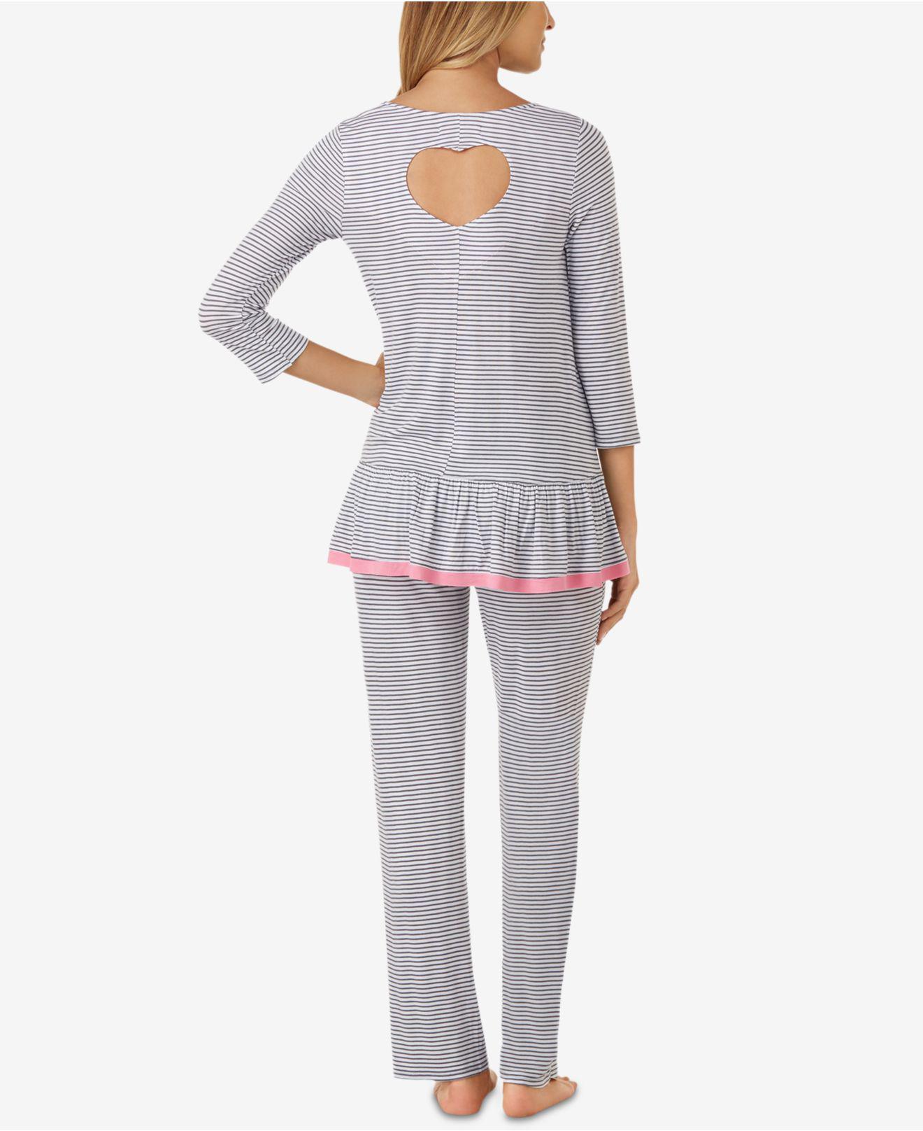 Ellen Tracy Synthetic Striped Ruffled-hem Pajama Set in Gray - Lyst