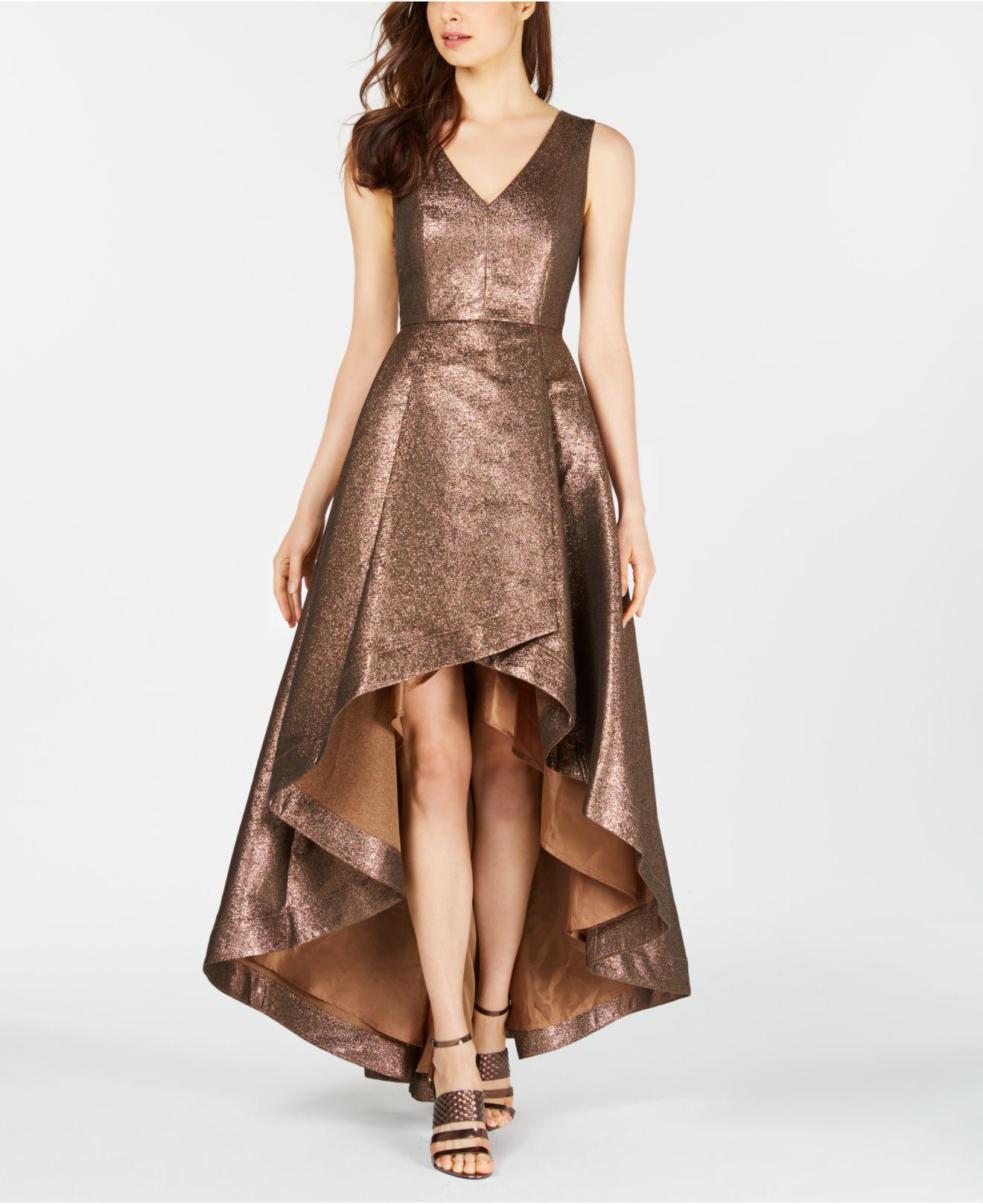 Calvin Klein Metallic High-low Gown in Brown | Lyst