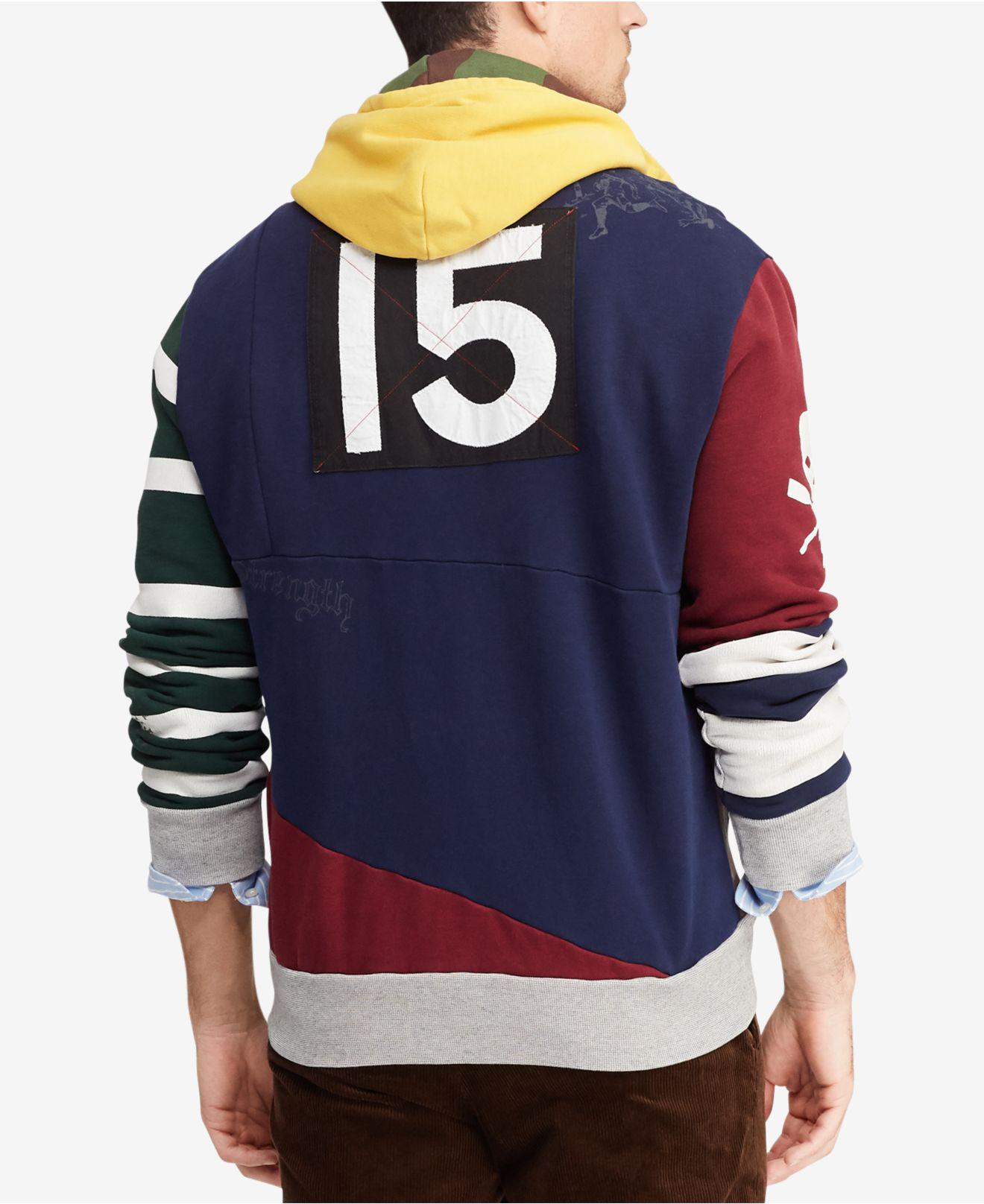 Polo Ralph Lauren Patchwork Rugby Hoodie in Blue for Men | Lyst