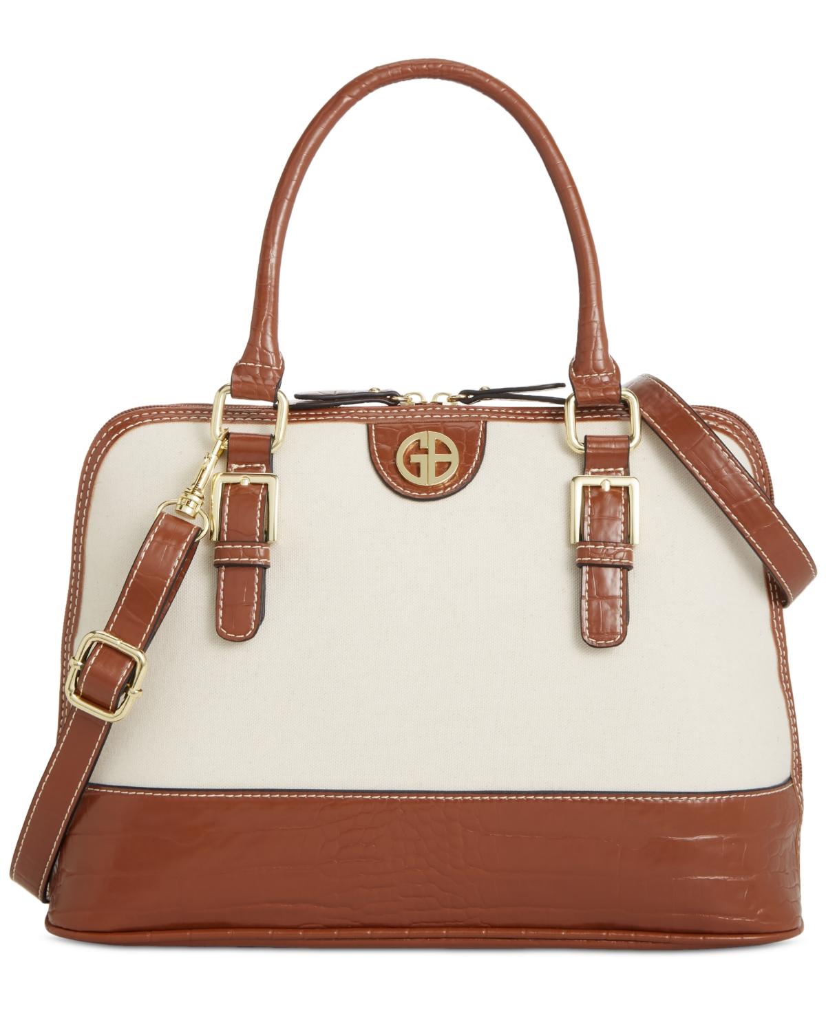 Giani Bernini Linen Croc embossed Dome Satchel in Brown Lyst