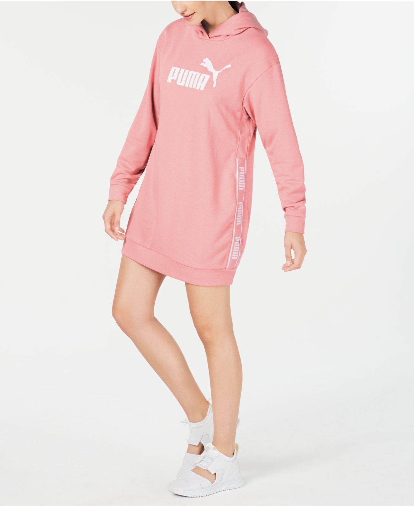 PUMA Cotton Amplified Hoodie Dress in Pink - Lyst