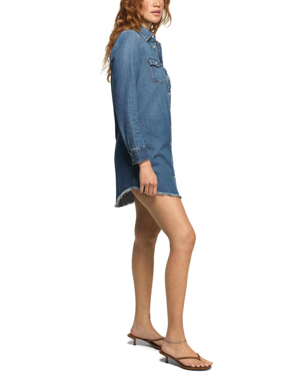 white christmas dresses Lucky Girl Striped Denim Dress