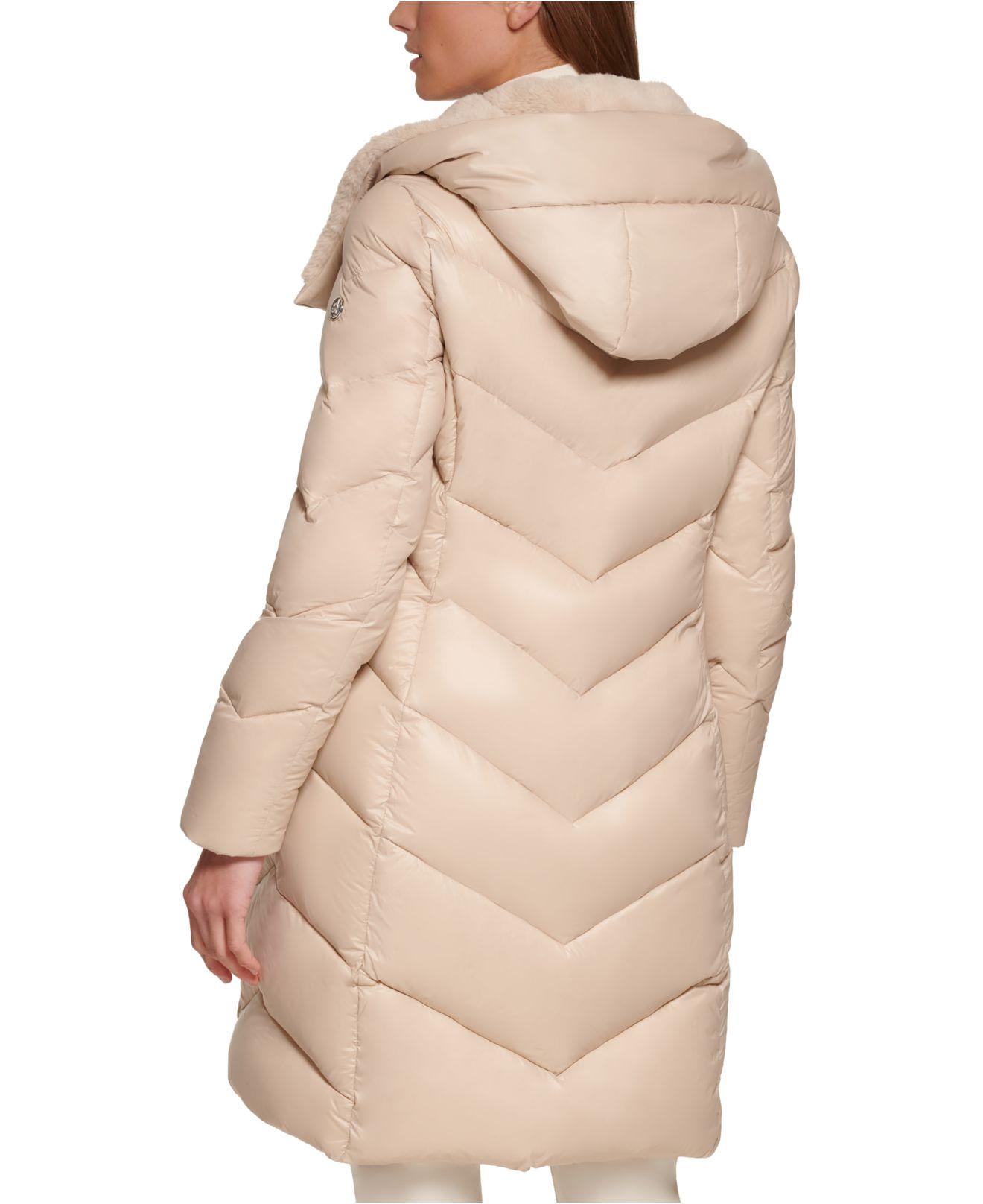 Calvin Klein Faux-fur-lined Hooded Down Puffer Coat in Natural | Lyst