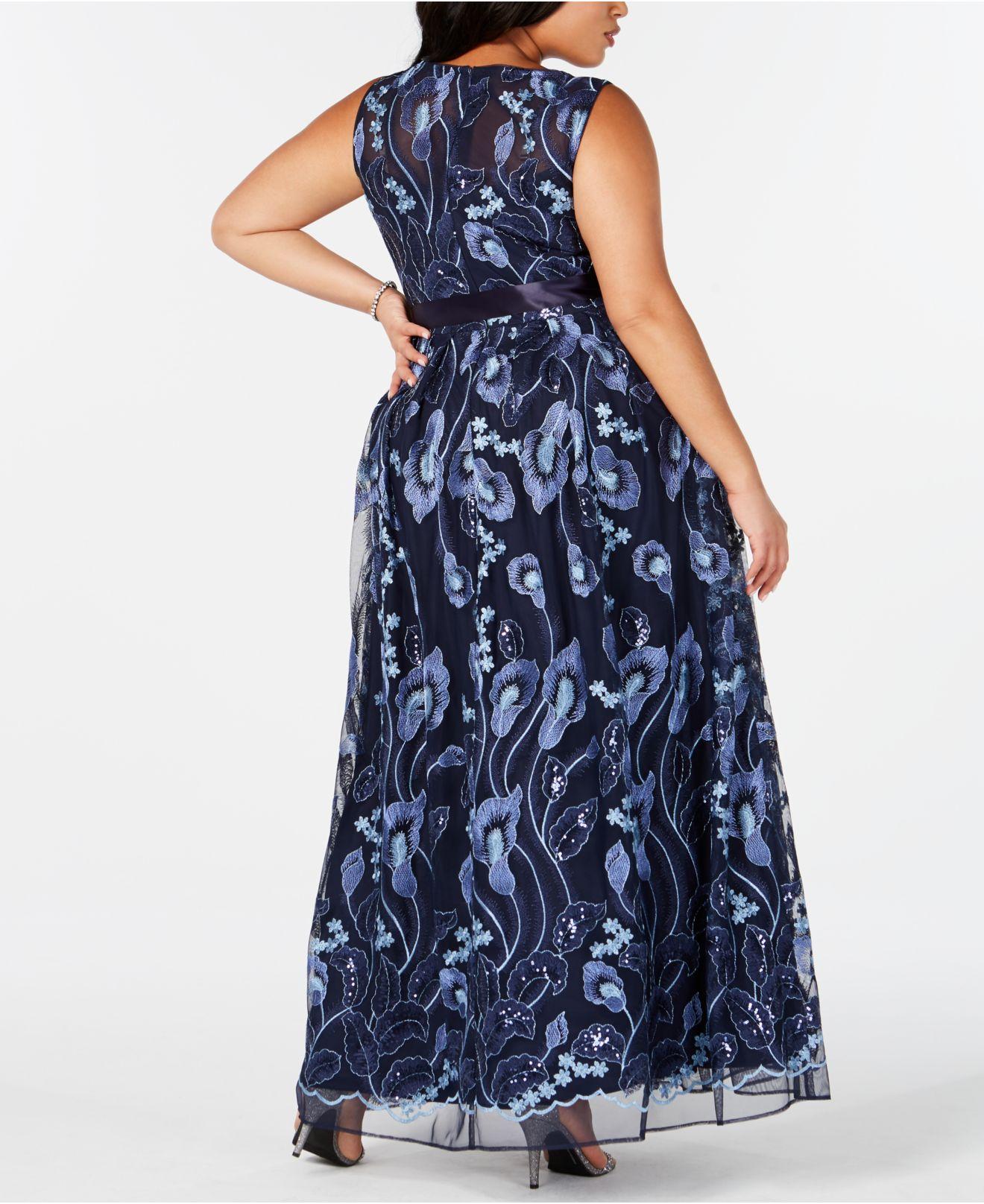 R & M Richards Synthetic Plus Size Embroidered Gown in Navy (Blue) - Lyst