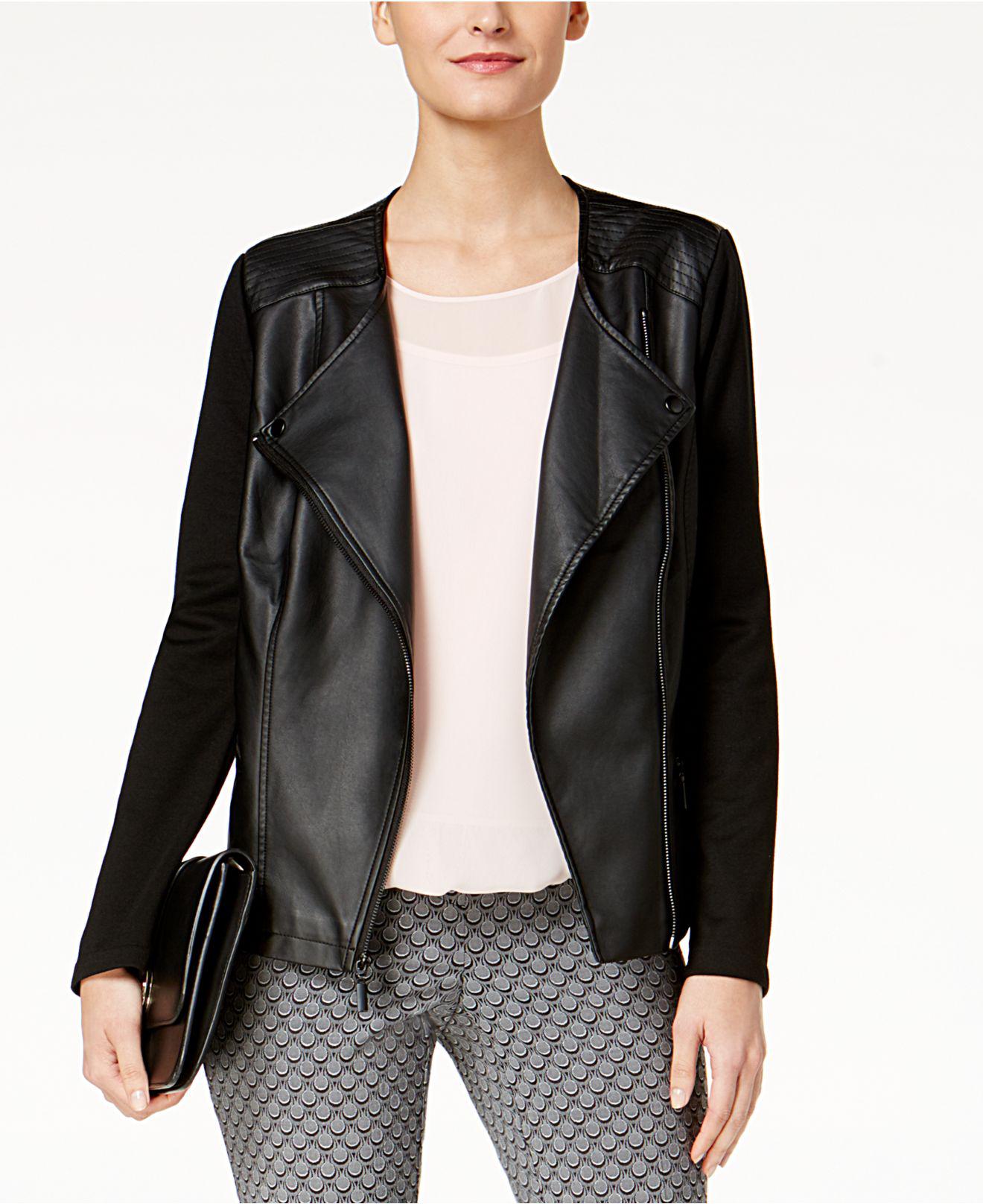 Alfani Faux Leather Knit-sleeve Moto 