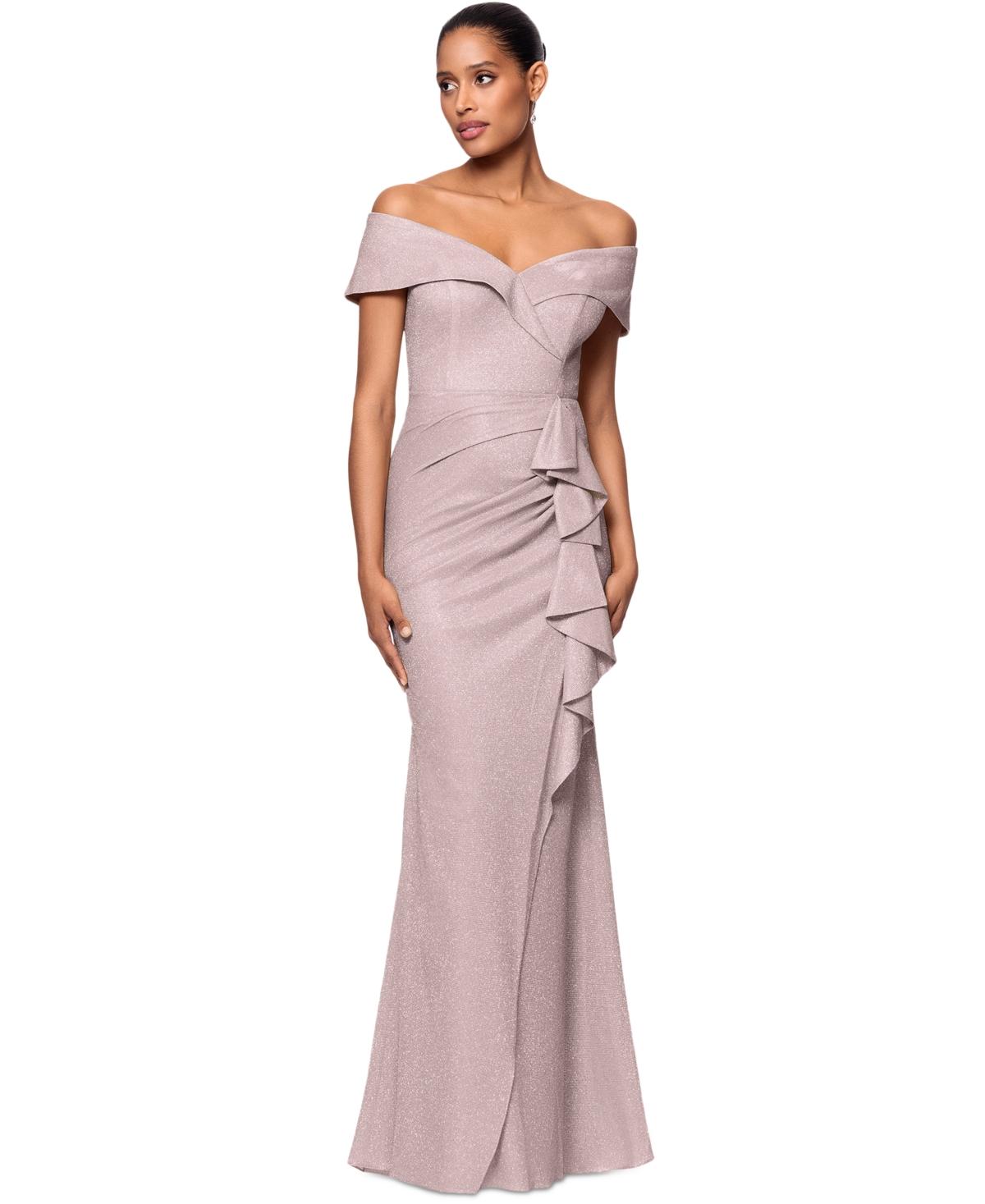 strapless open back dress ADRIANNA PAPELL AP1E211563 BLACK/ BLUE SEQUIN LONGSLEEVE GOWN