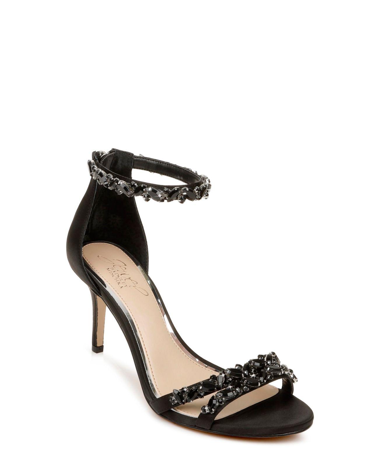 Badgley Mischka Caroline Embellished Ankle-strap Evening Sandals in Black |  Lyst