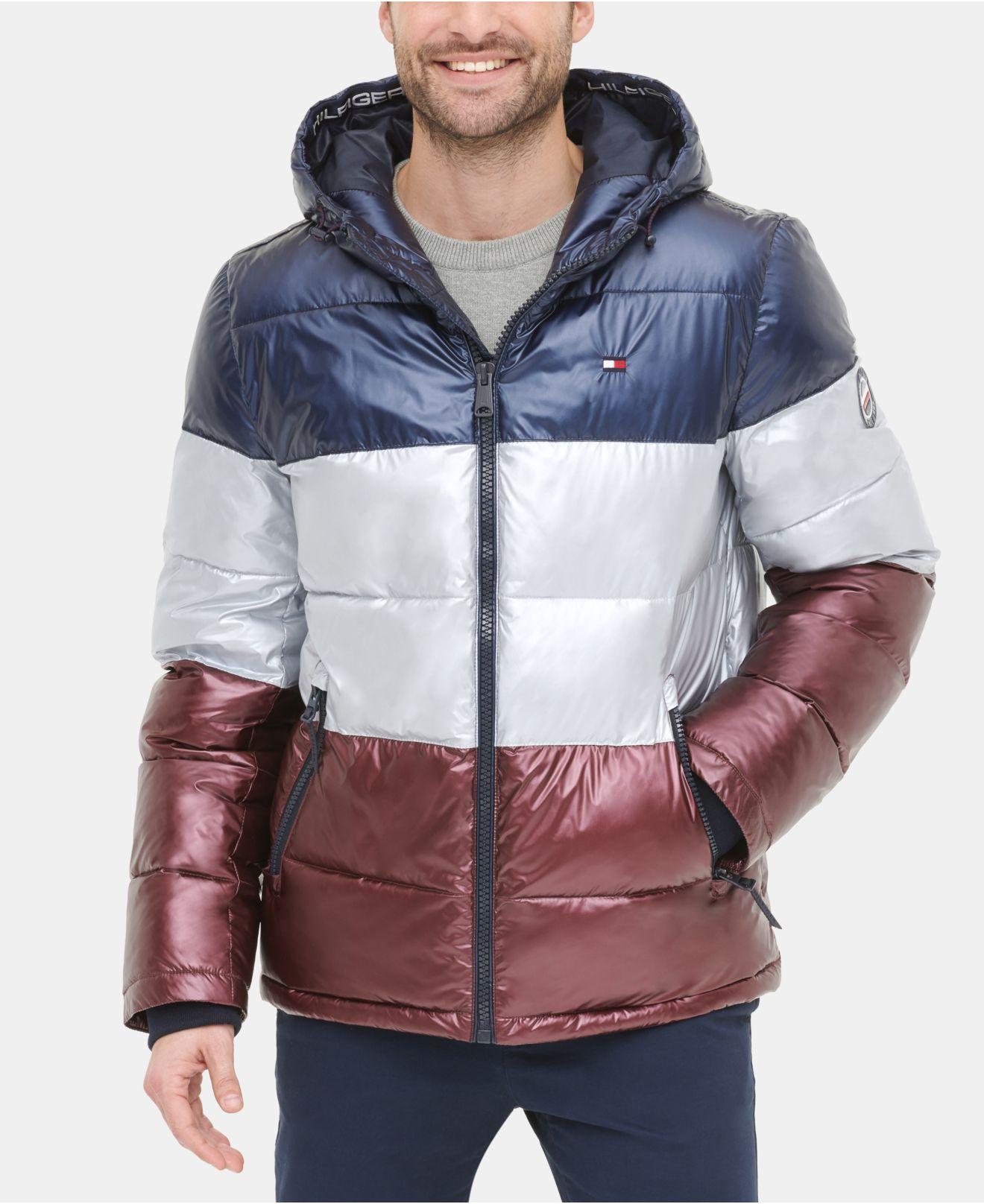 tommy hilfiger men's pearlized performance hooded puffer coat