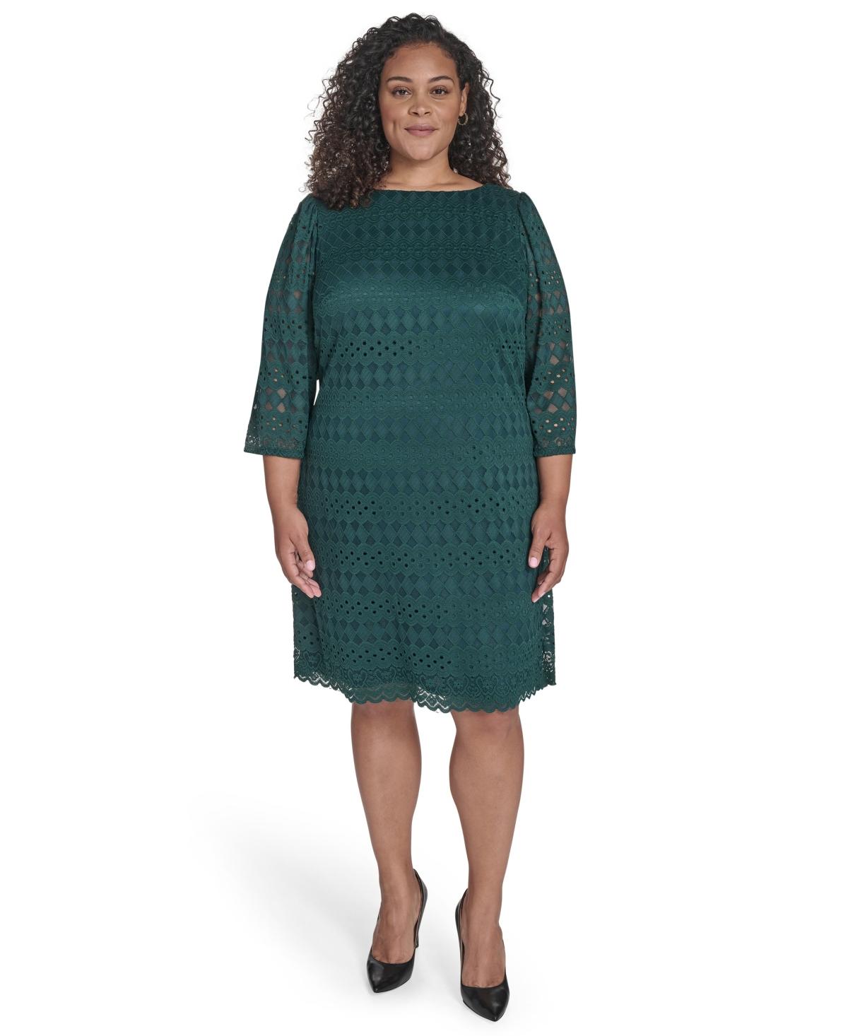 jessica howard 3/4 sleeve lace shift dress Lace Jessica Howard Green Dress Jessica Howard Plus Size Lace 3/4-sleeve  Shift Dress In