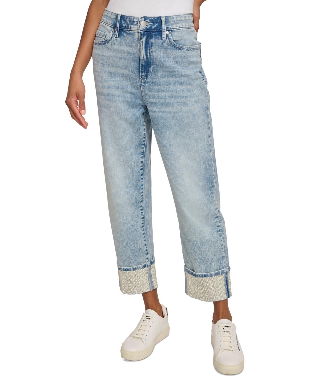 デニム・ジーパン KARL LAGERFELD Rhinestone fringed jeans Light Blue RHINESTONE FRINGED JEANS | Light Blue Denim | Women | KARL