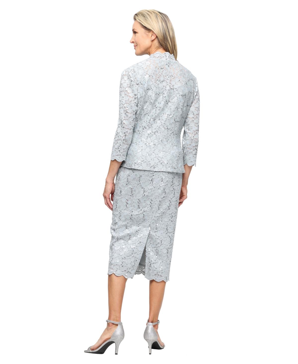 sl fashions 2-pc. lace jacket & midi dress set SL Fashions Women's 2-Piece Lace Jacket & MIDI Dress Set, Eggplant Size 16
