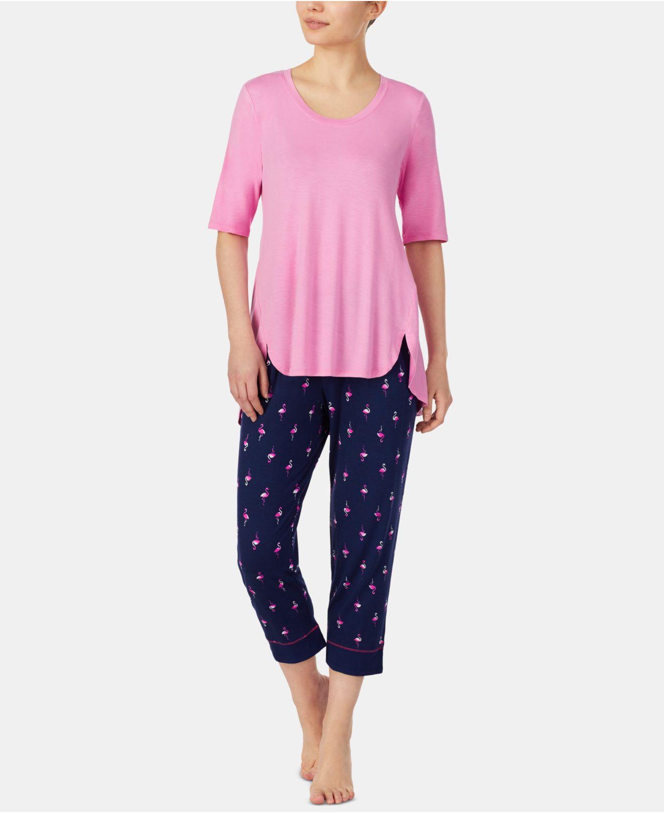 Ellen Tracy Synthetic High-low Top And Printed Cropped Pants Pajama Set ...