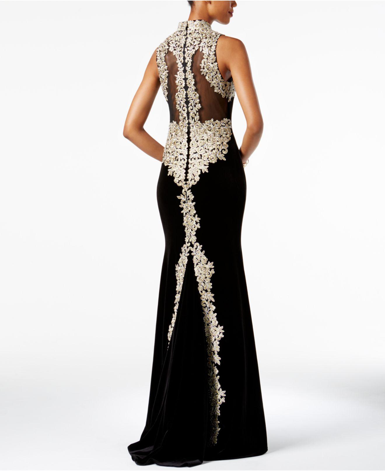 Betsy & adam embroidered halter gown online