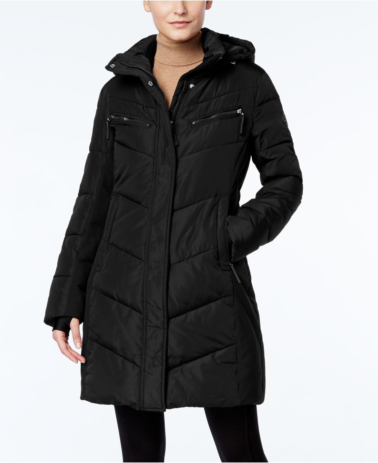 Lyst - Calvin klein Hooded Quilted Colorblock Puffer Coat in Black