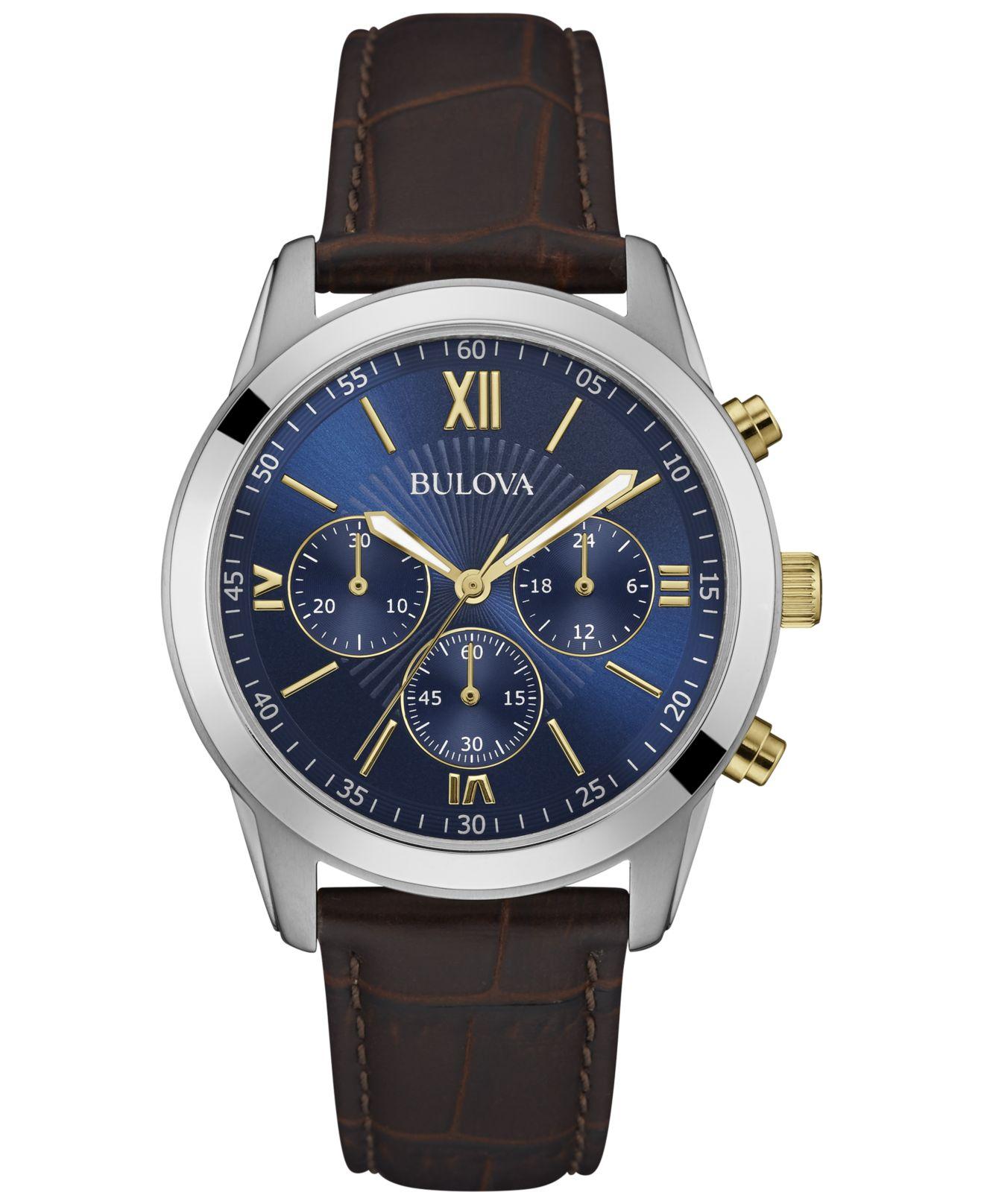 Bulova Men s Chronograph Brown Leather Strap Watch 40mm 98a151 for