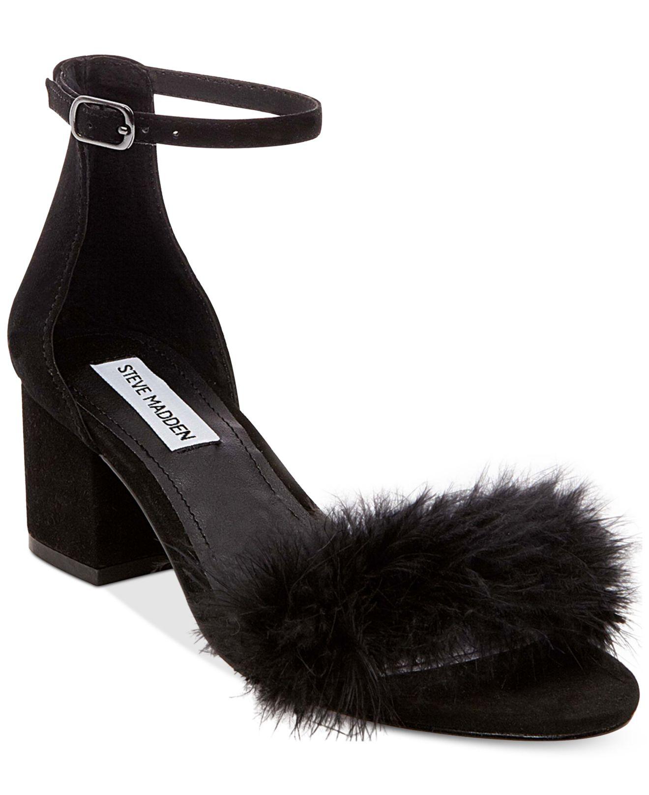 Steve Madden Imelda Feather Block-heel Sandals in Black | Lyst