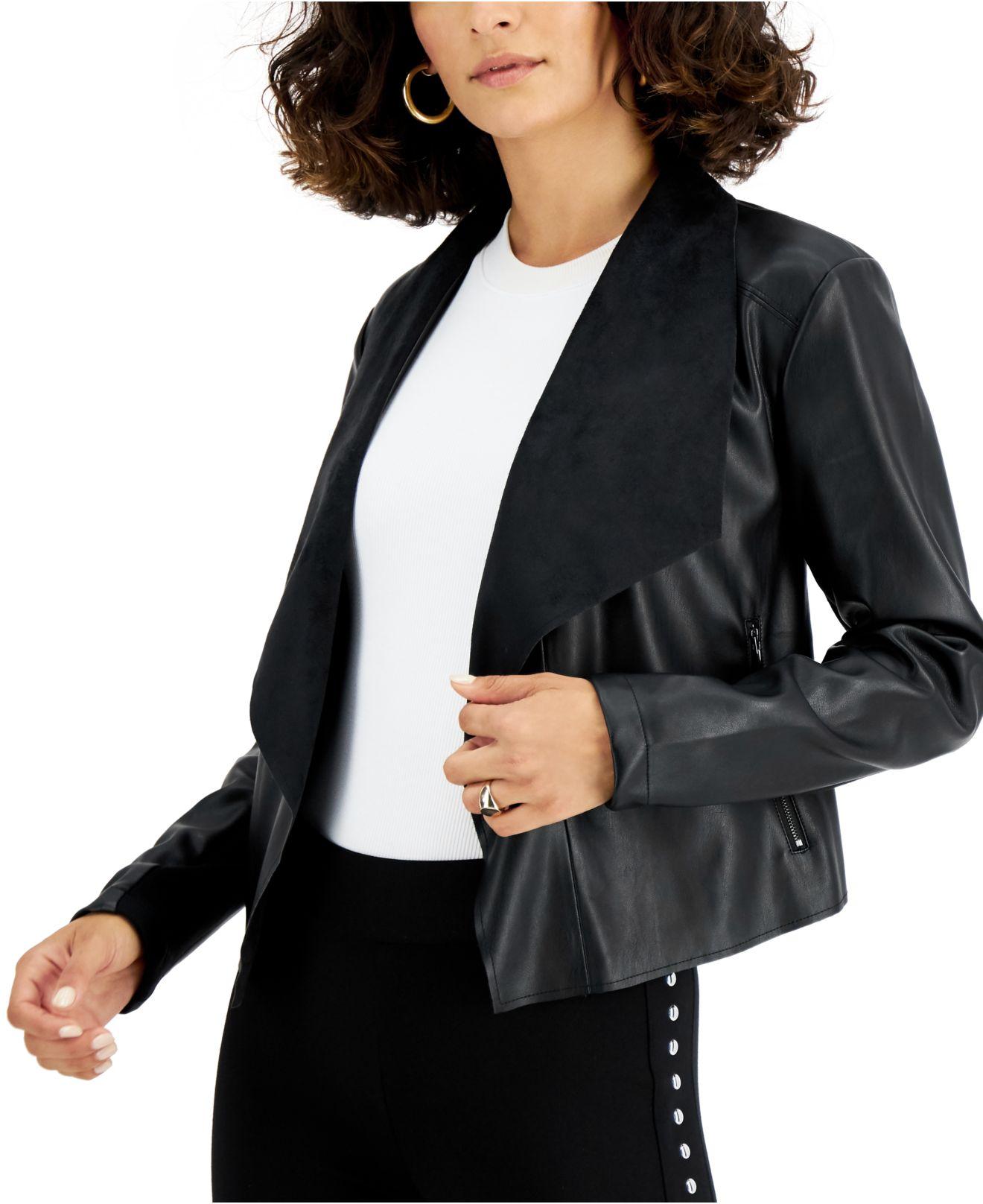 faux leather flyaway jacket