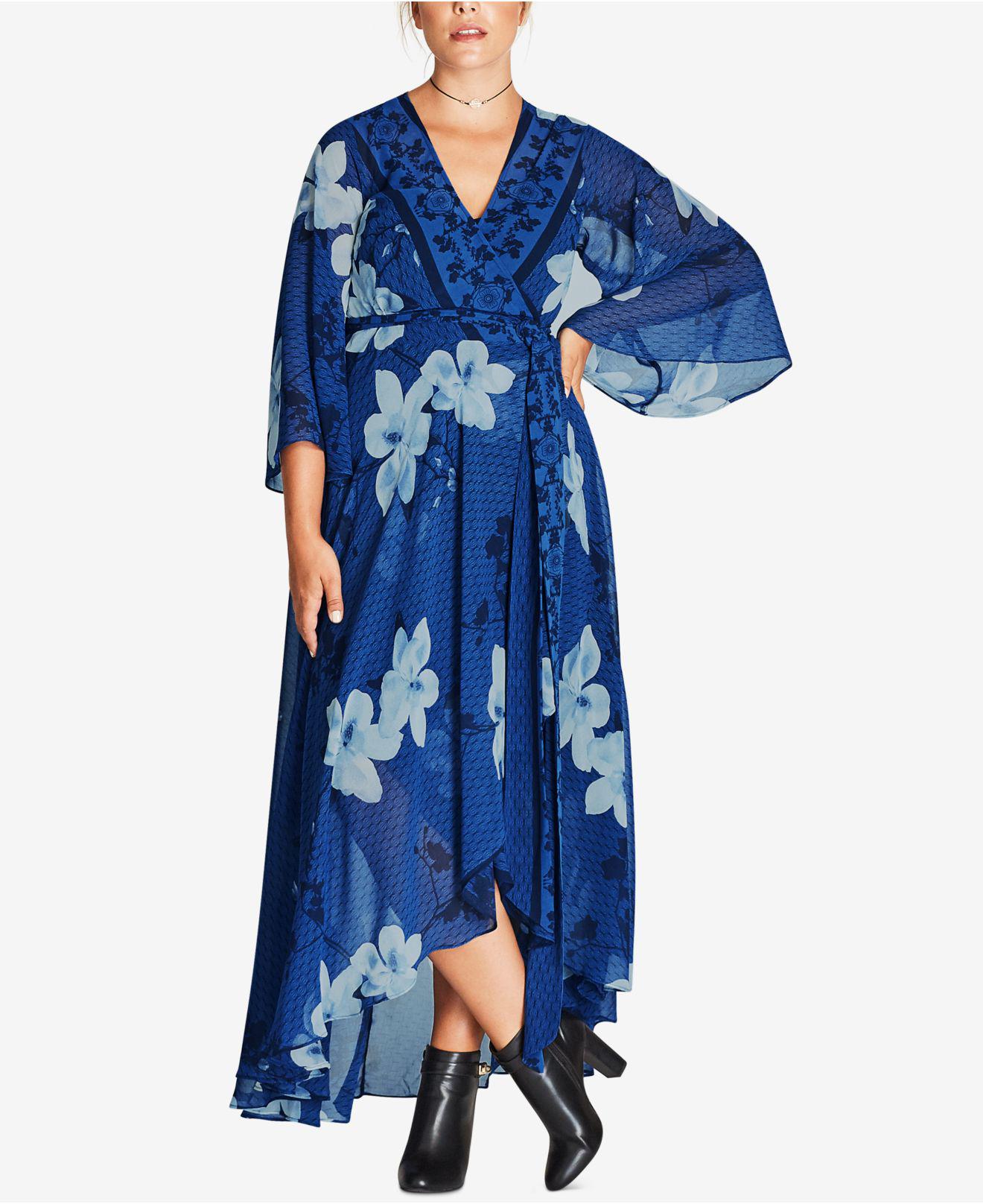 City Chic Synthetic Trendy Plus Size Kimono Maxi Dress in Blue - Lyst