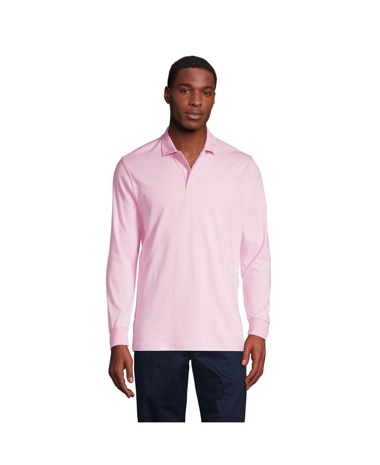 Lands' End Long Sleeve Interlock Polo Shirt in Pink for Men Lyst