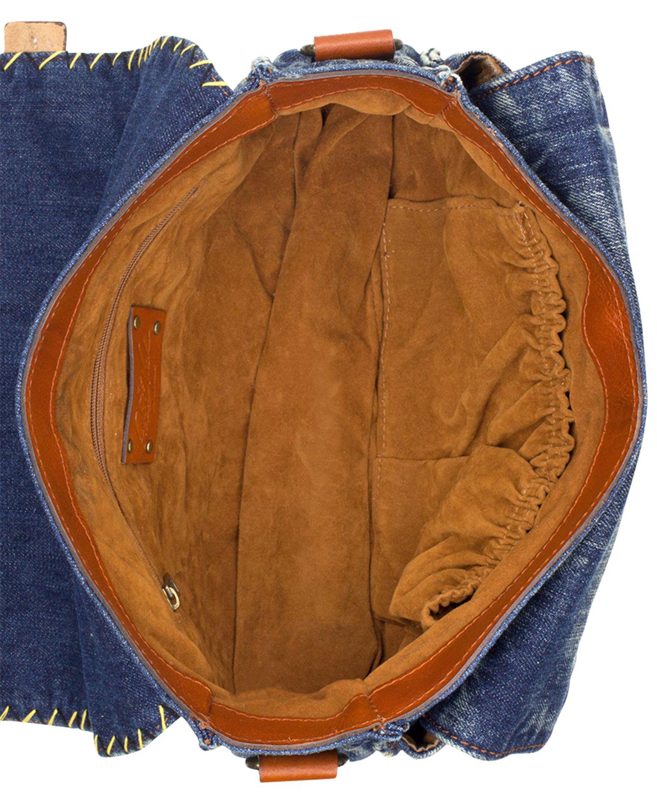 Patricia Nash Denim Floral Embroidery Rosa Square Flap Small Saddle Bag