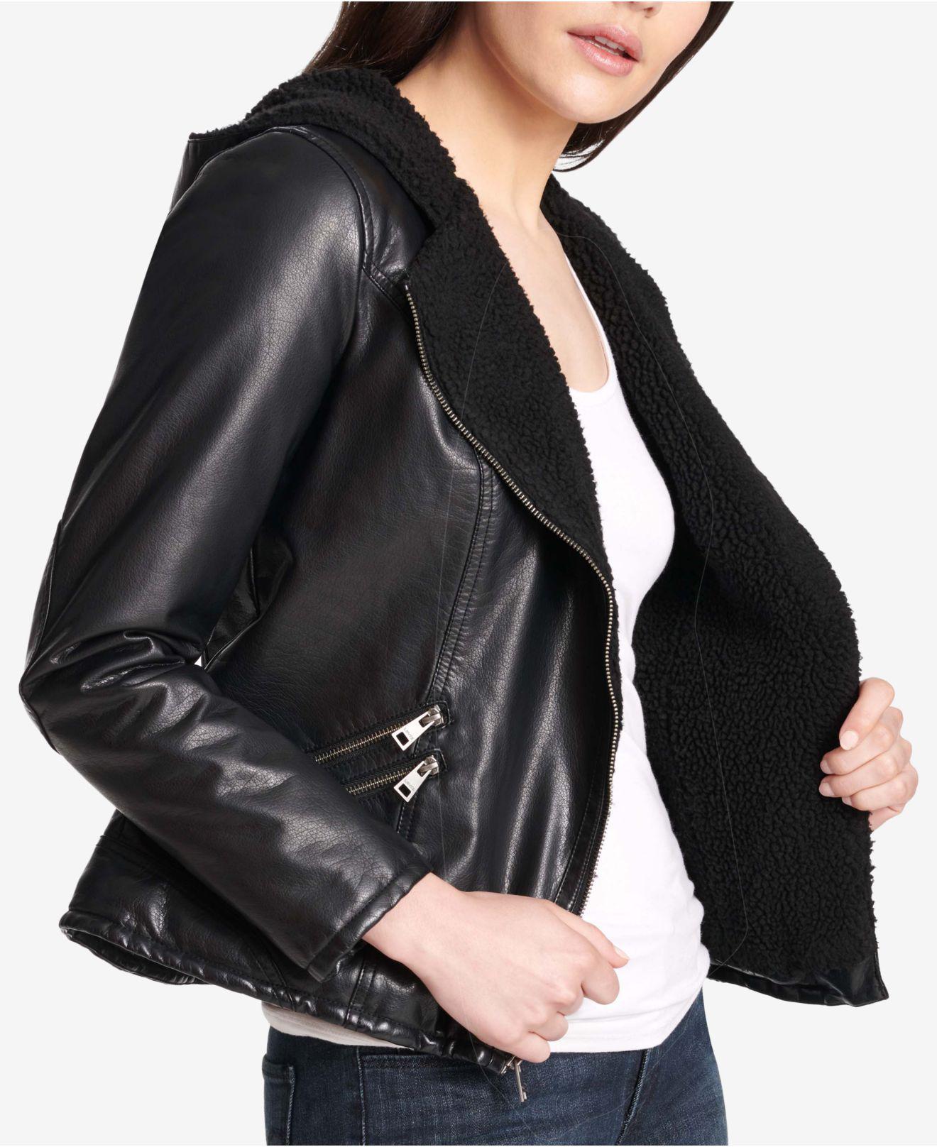 levi's faux leather hooded jacket