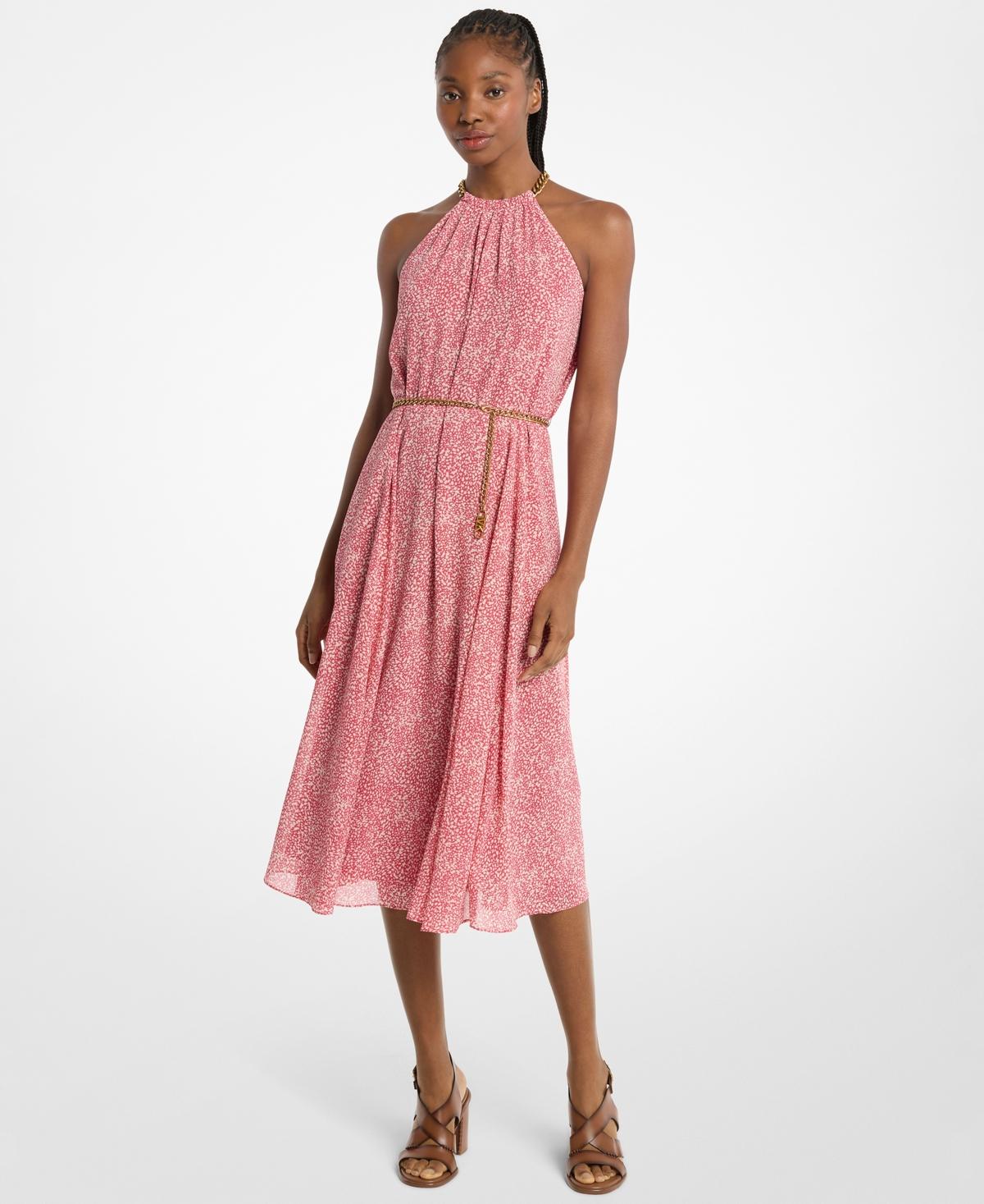 Michael Kors Chain Belt Halter Neck Midi Dress in Pink