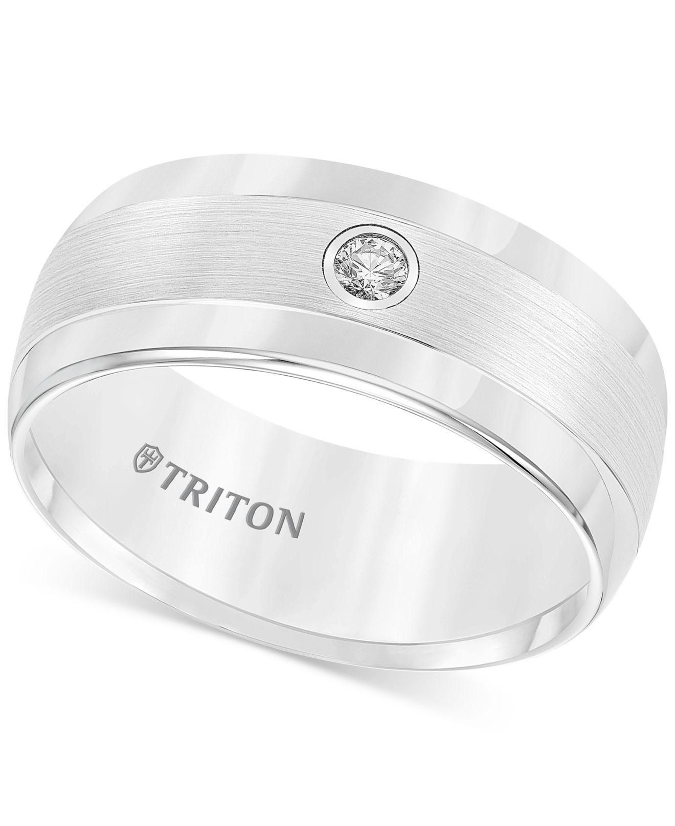 Triton Diamond Wedding Band In White Tungsten Carbide (1/10 Ct. T.w