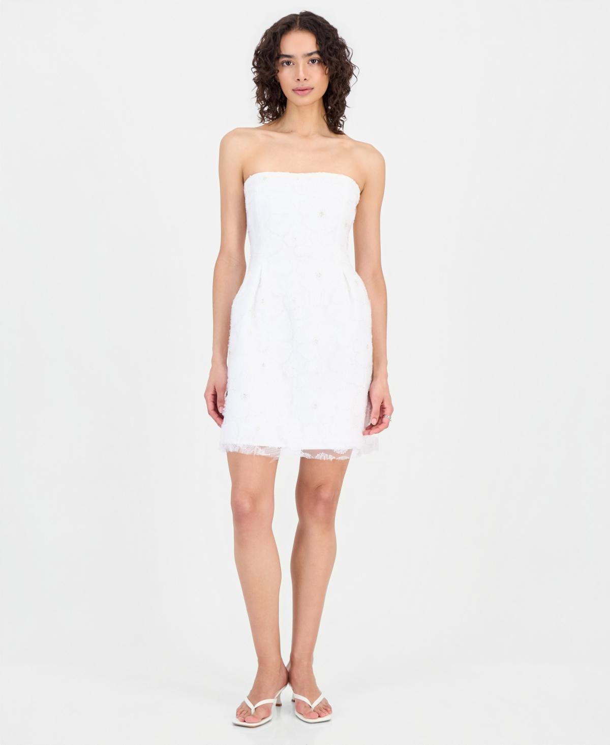 sam edelman floral embroidered strapless dress Sam Edelman Beaded Floral Strapless Mini Dress in White