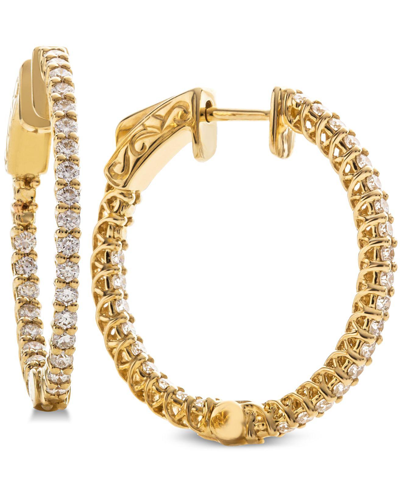 Macy's Diamond In & Out Hoop Earrings (1 Ct. T.w.) in Yellow Gold