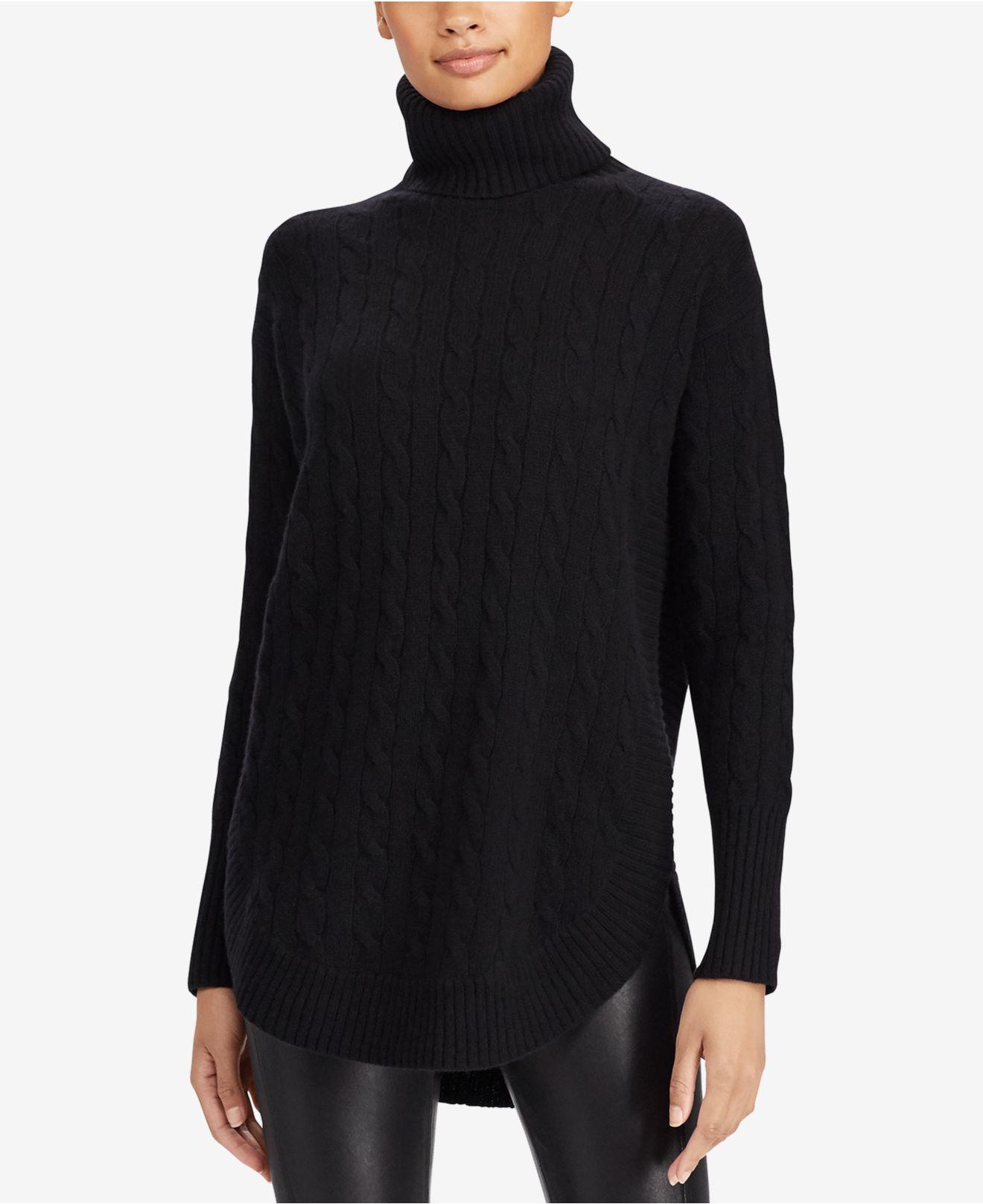 Polo Ralph Lauren Wool Cable-knit Turtleneck Sweater in Black - Lyst