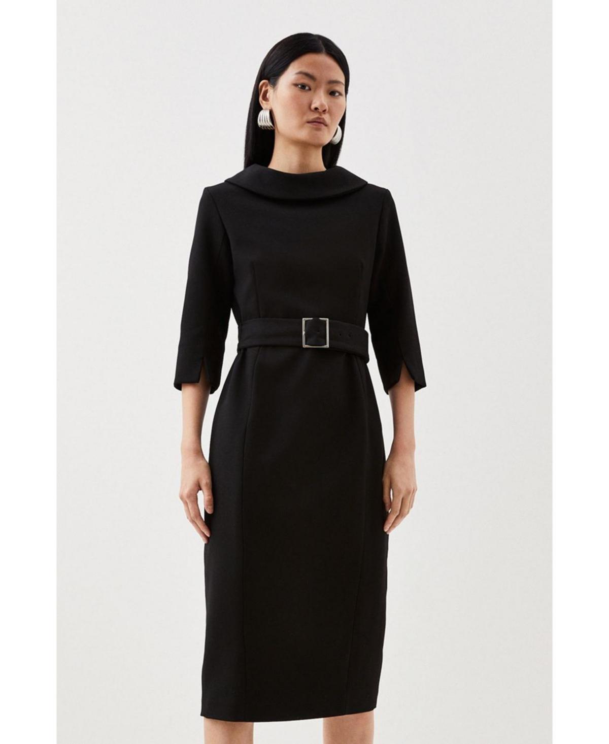 short black pencil dress Berylove Women Black Semi-Formal Dress Keyhole Pencil Midi Dress with Short Sleeves