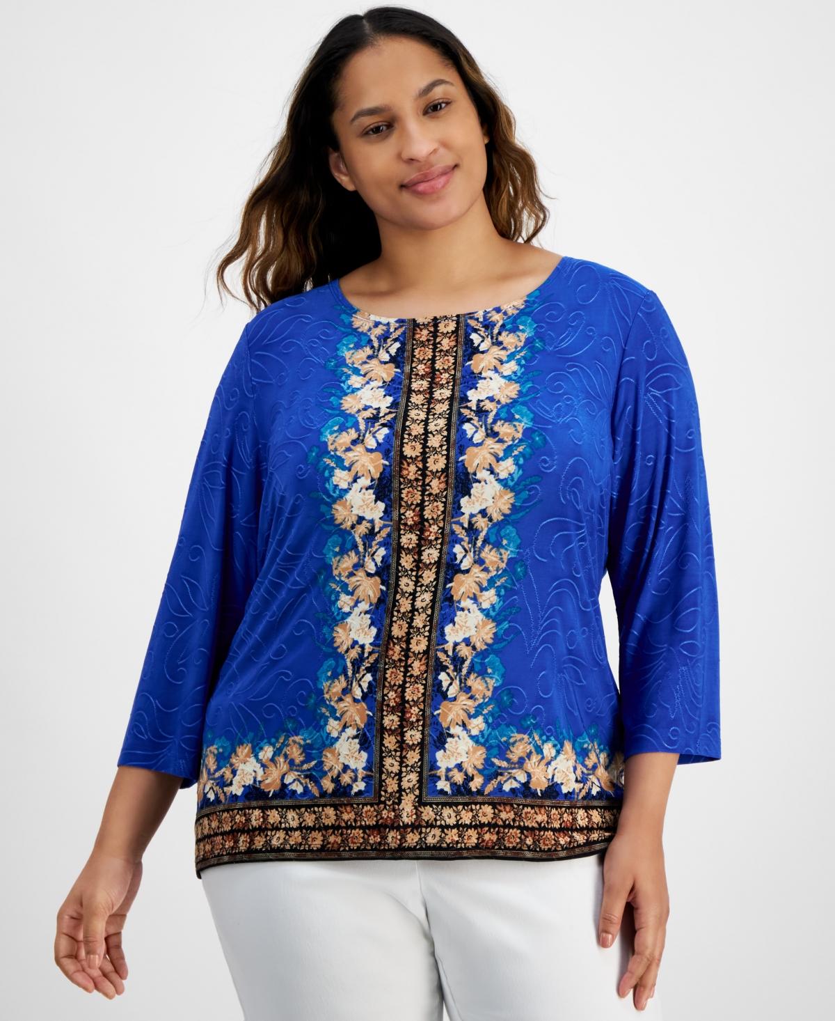 Macy s Jm Collection Plus Size Enchantment Floral Jacquard Top in Blue Lyst